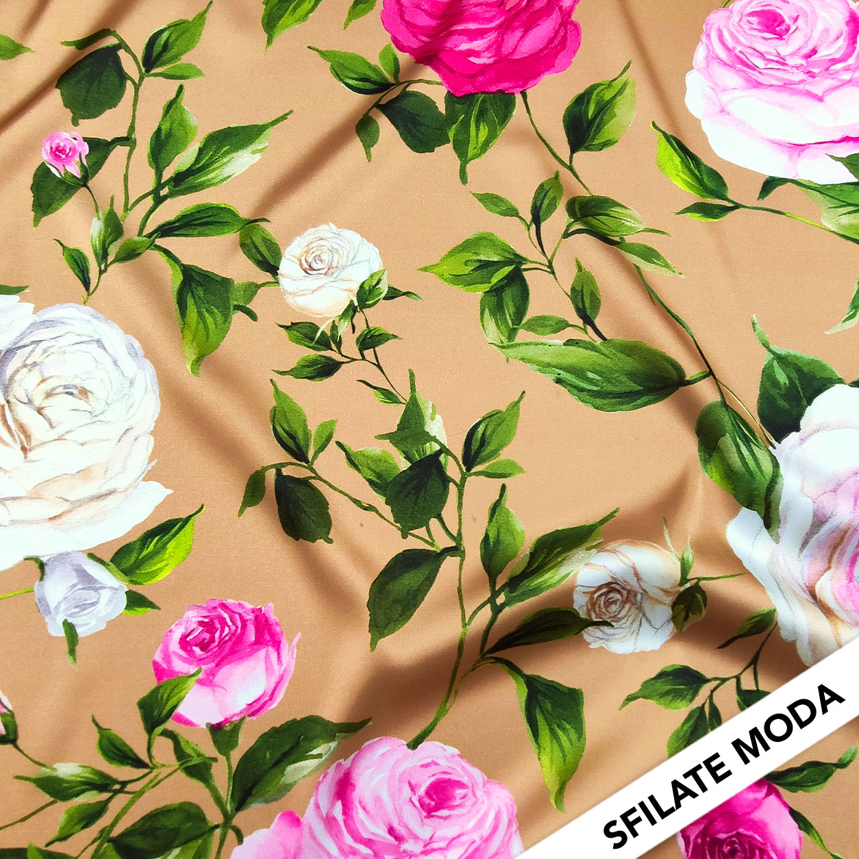 Rasetto Elasticizzato Setato Sfondo Moda Nocciola con Rose