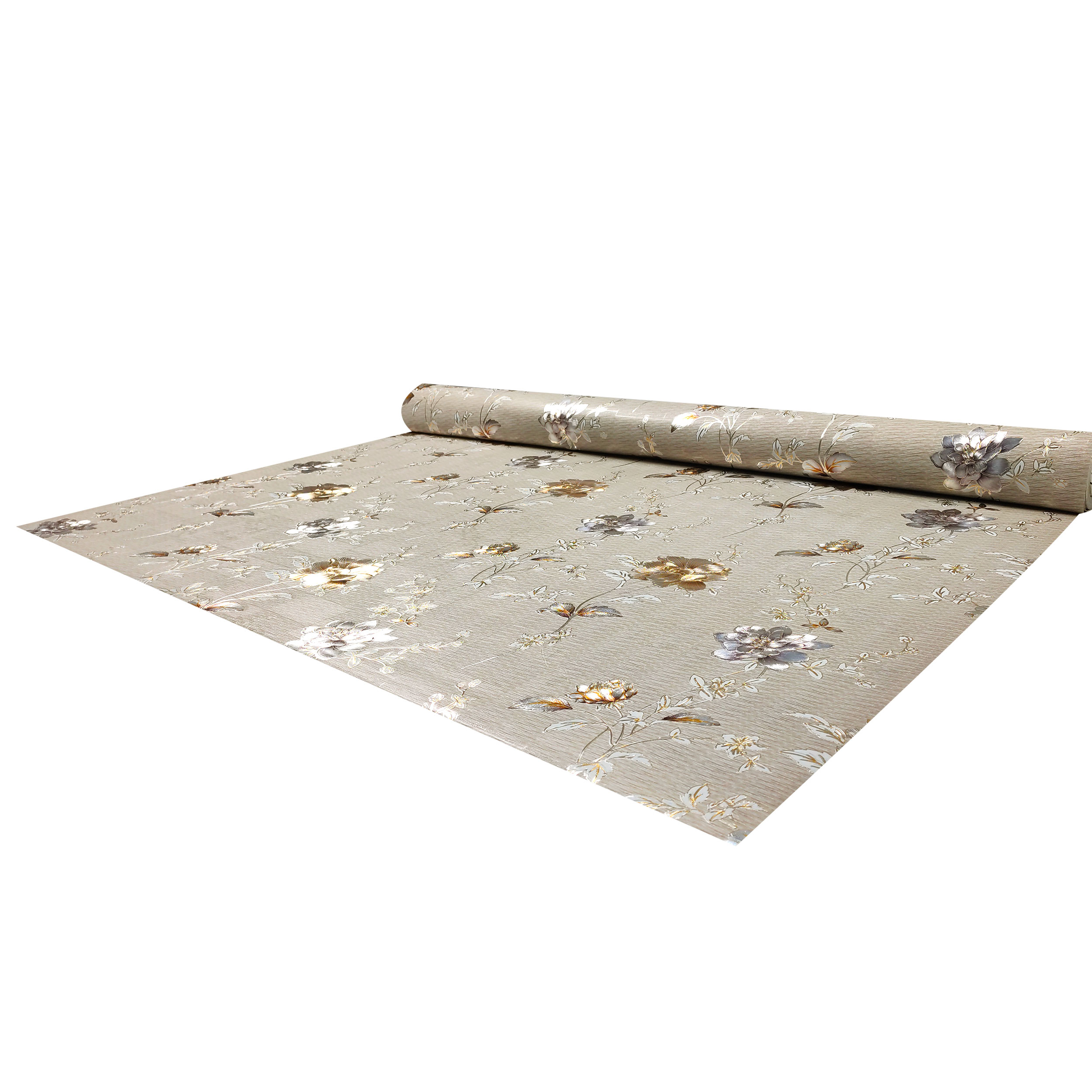 Tessuto Tovaglia Metallizzata Fiori Sfondo Beige Image