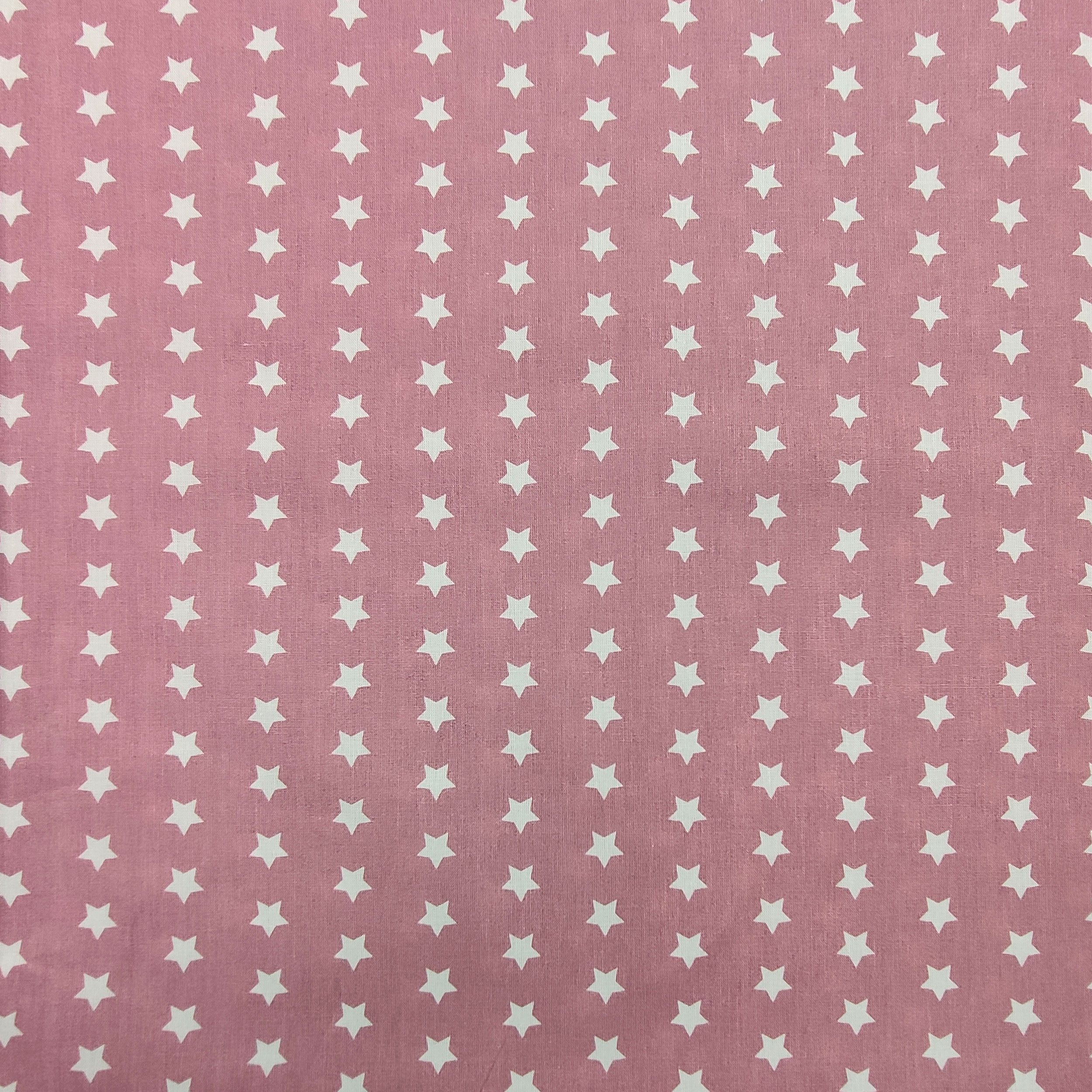 tessuto leggero di cotone rosa antico stelle bianche
