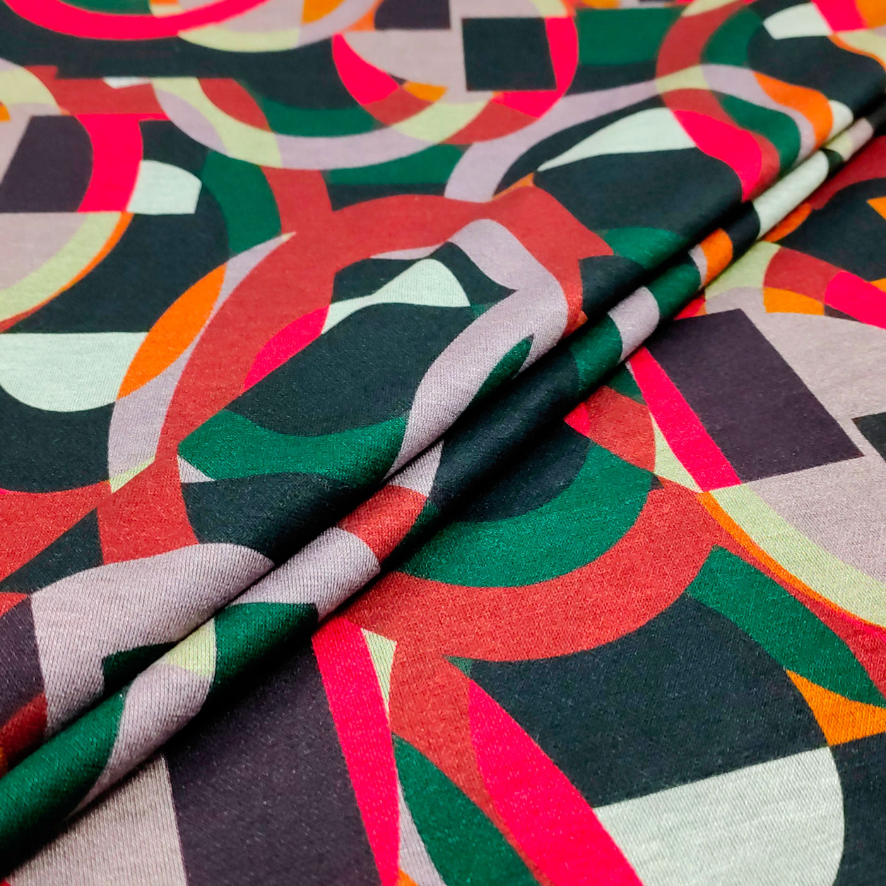 Ritaglio Maglina Punto Milano Geometria Verde Bordeaux 80x150 cm