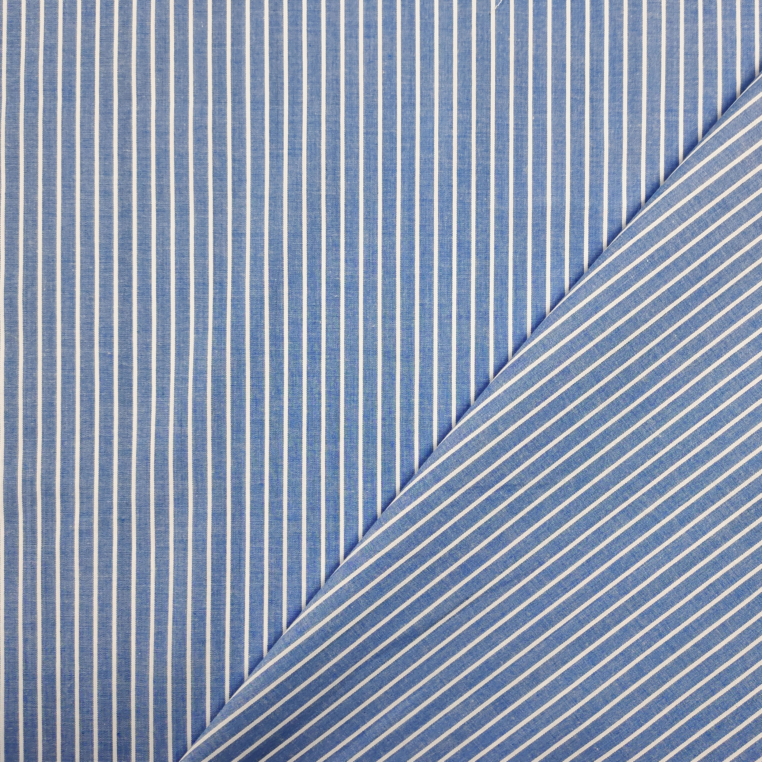 Cotone per Camiceria Elasticizzato Riga Blu