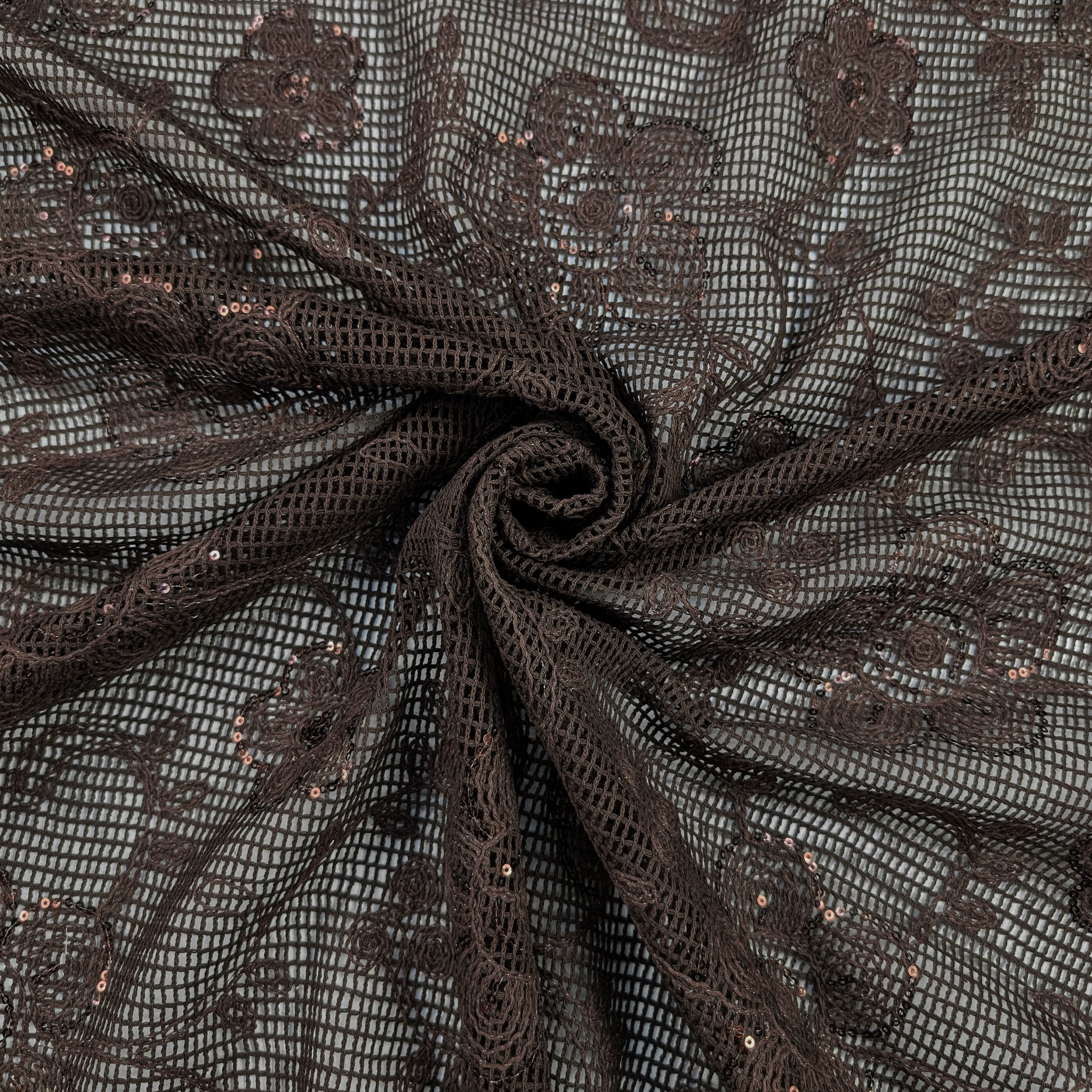 Ricamo Su Rete Marrone Fiori con Paillettes Image