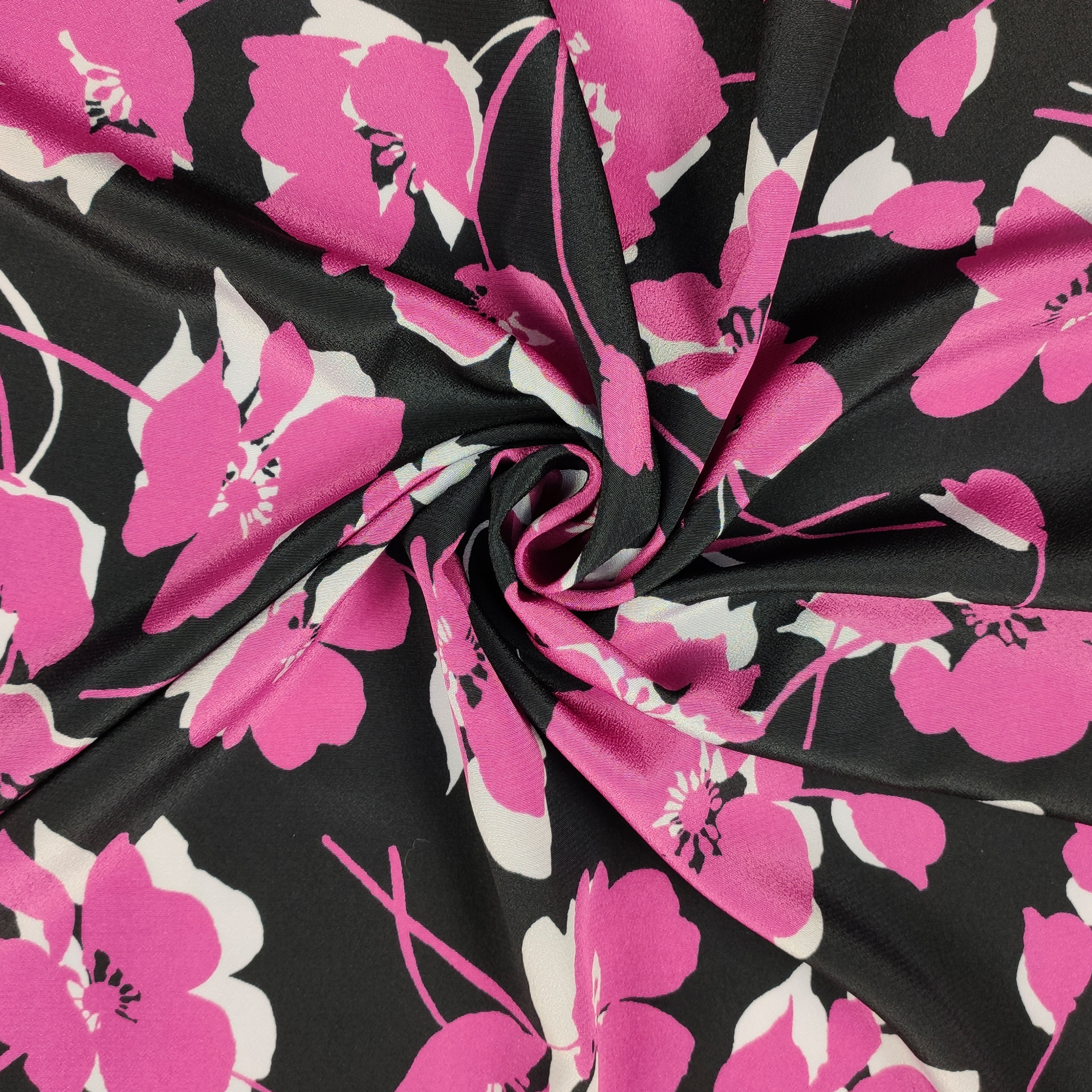 Tessuto Moda con Fiori Magenta e Bianco Image