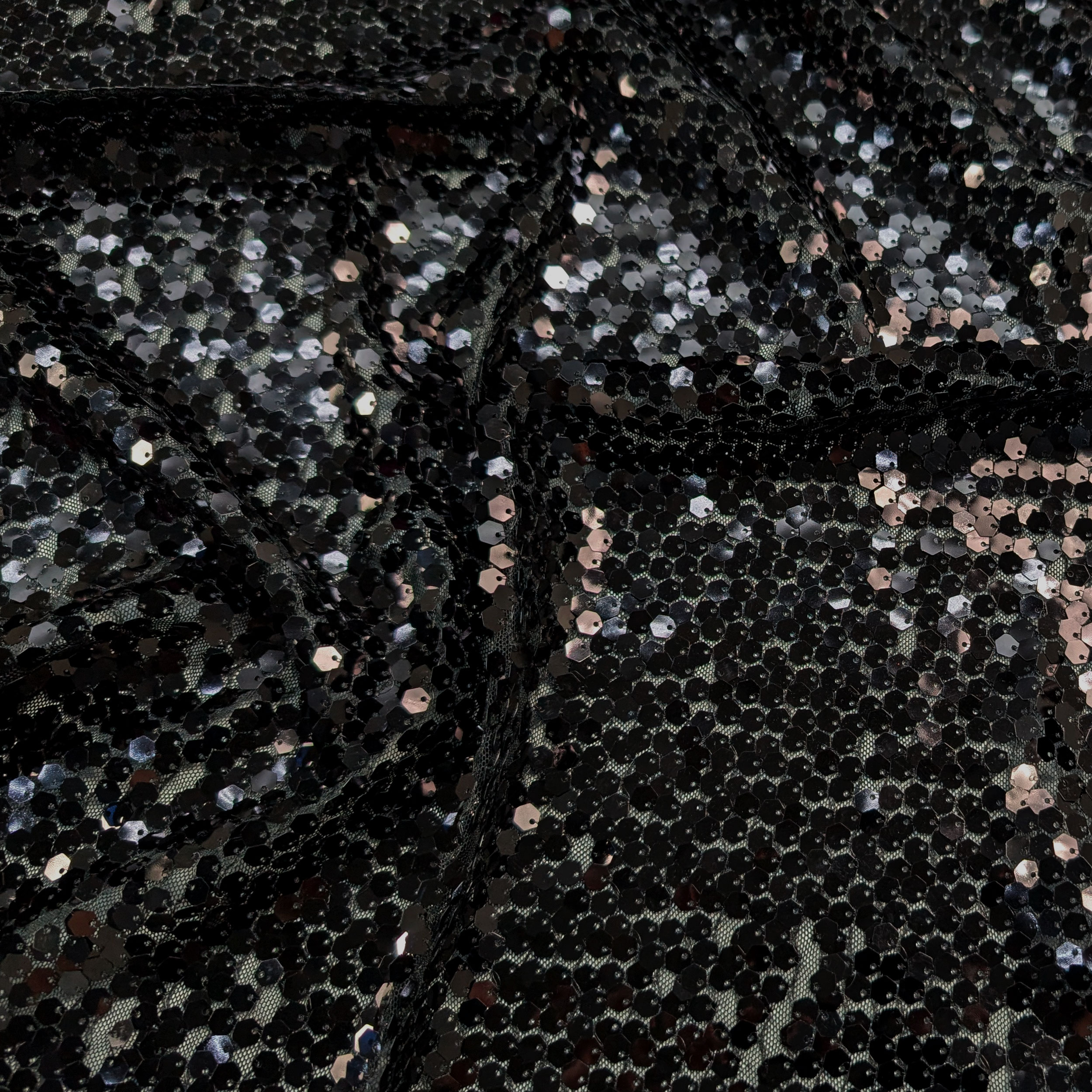 Tessuto Paillettes Esagono Nero Image