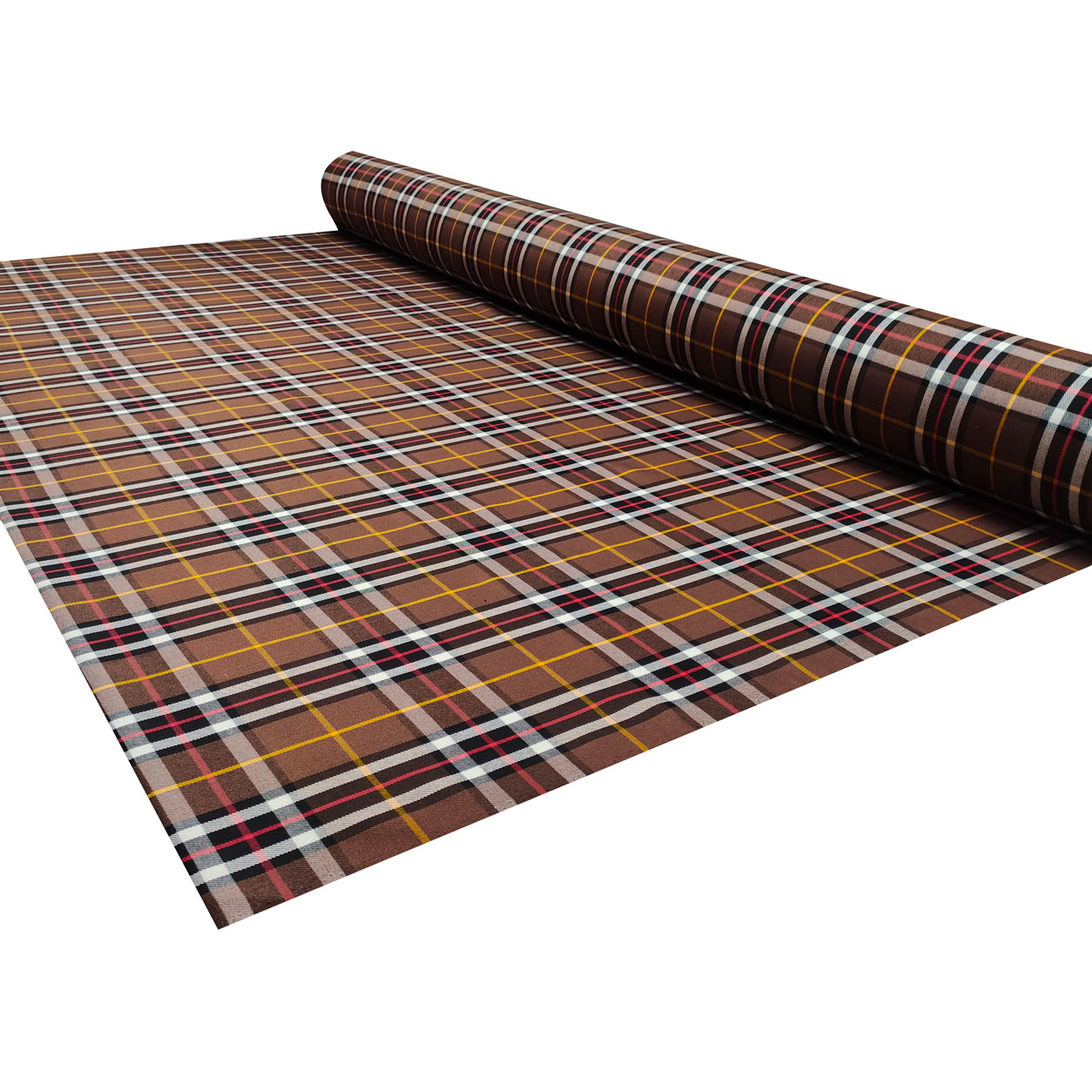 Tessuto Tartan Color Cioccolato Righe Rosse e Gialle Image