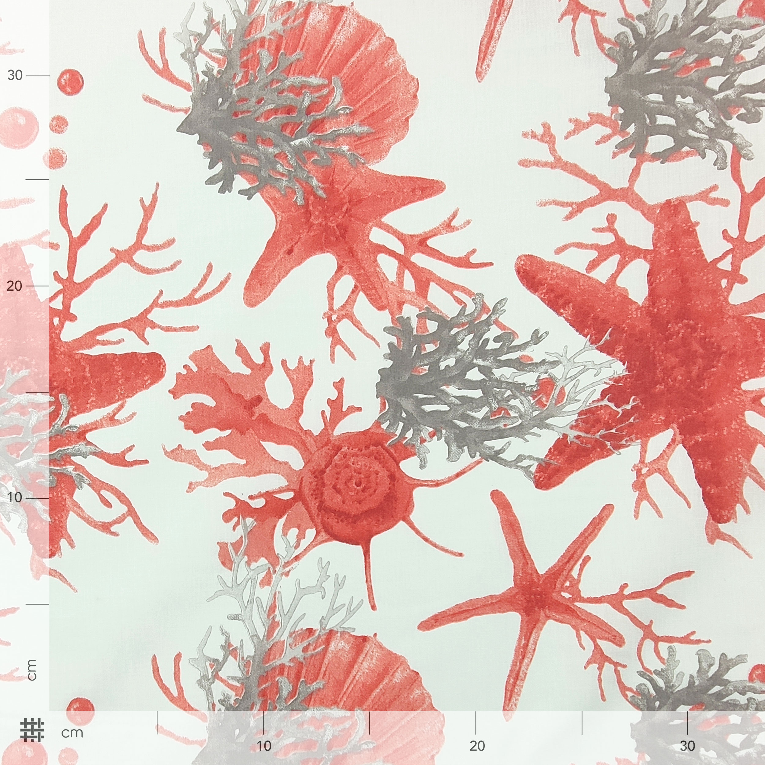 Tessuto Cotone con Coralli Stelle Marine Rosse