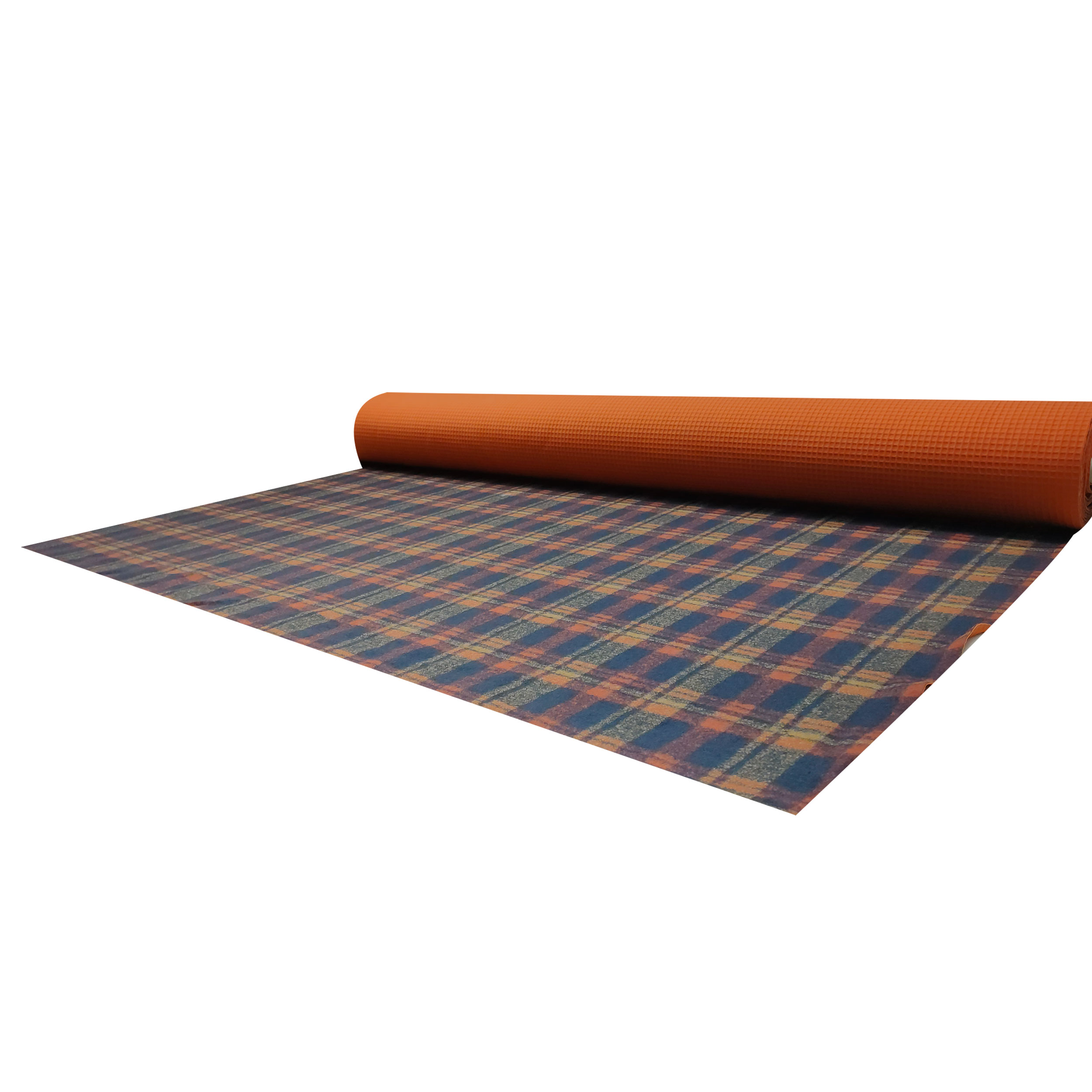 Neoprene Double Lana Tartan Blu Arancio e Nido d'Ape Arancio