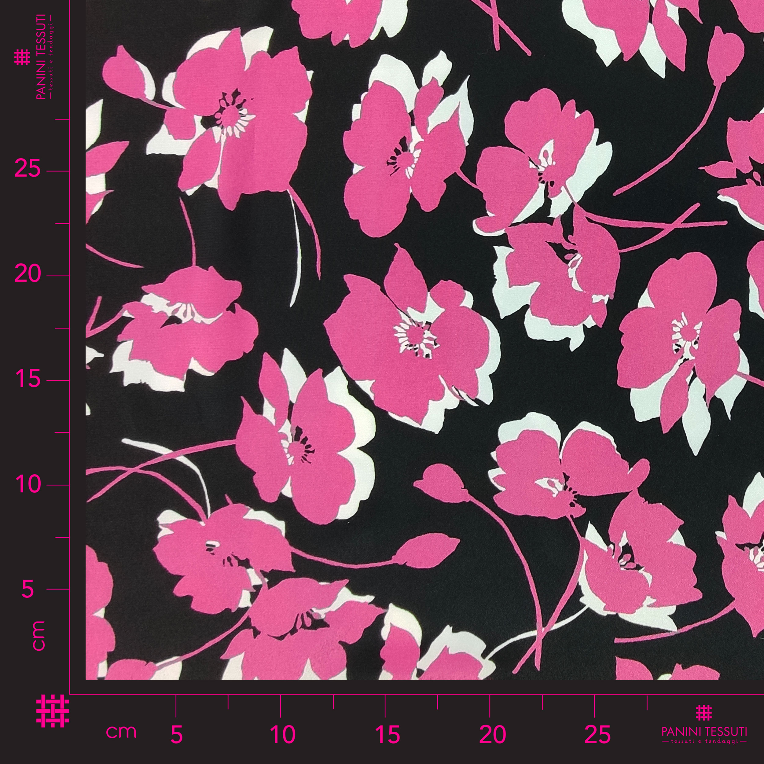Tessuto Moda con Fiori Magenta e Bianco Image