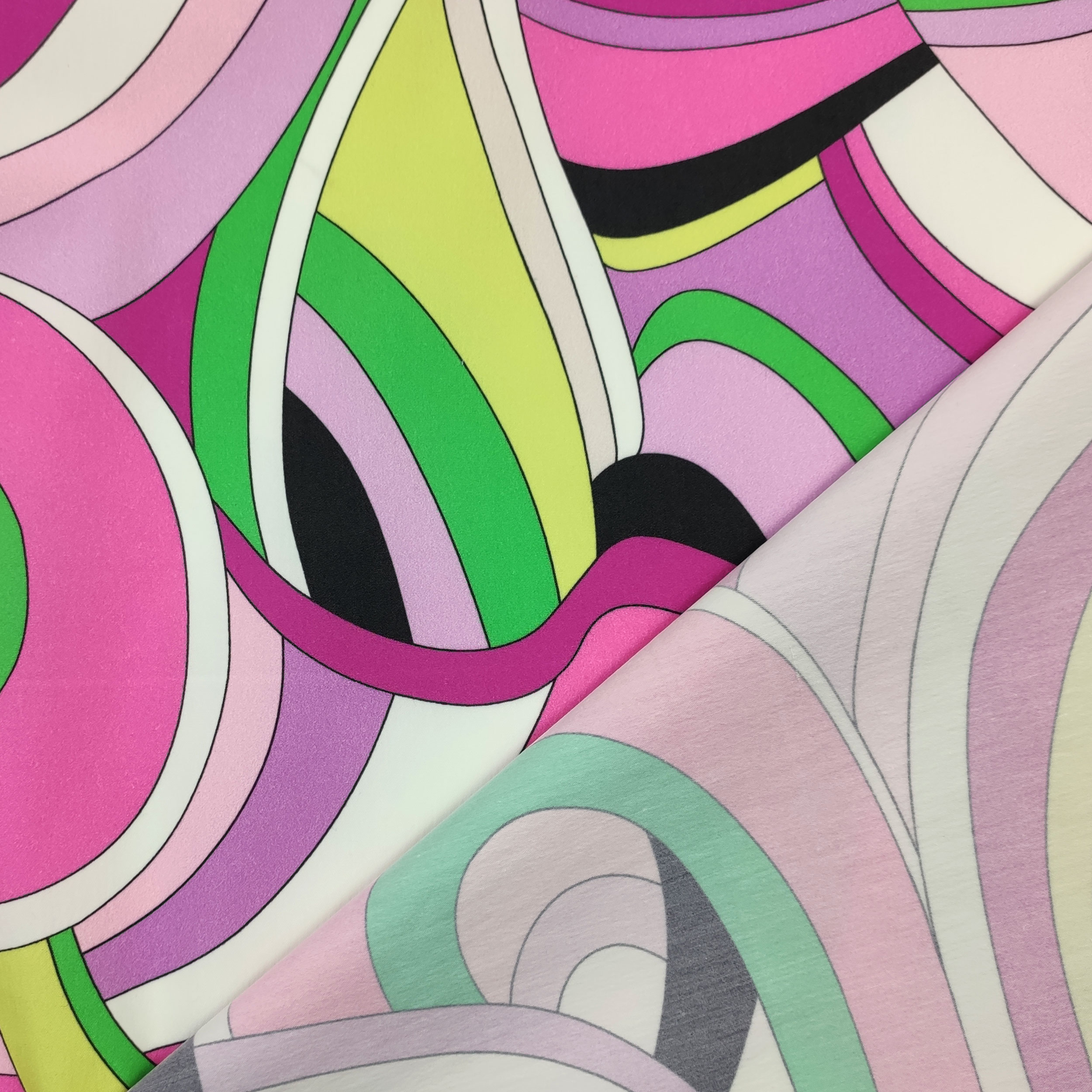 Cotone Elasticizzato Fantasia Optical Rosa Verde