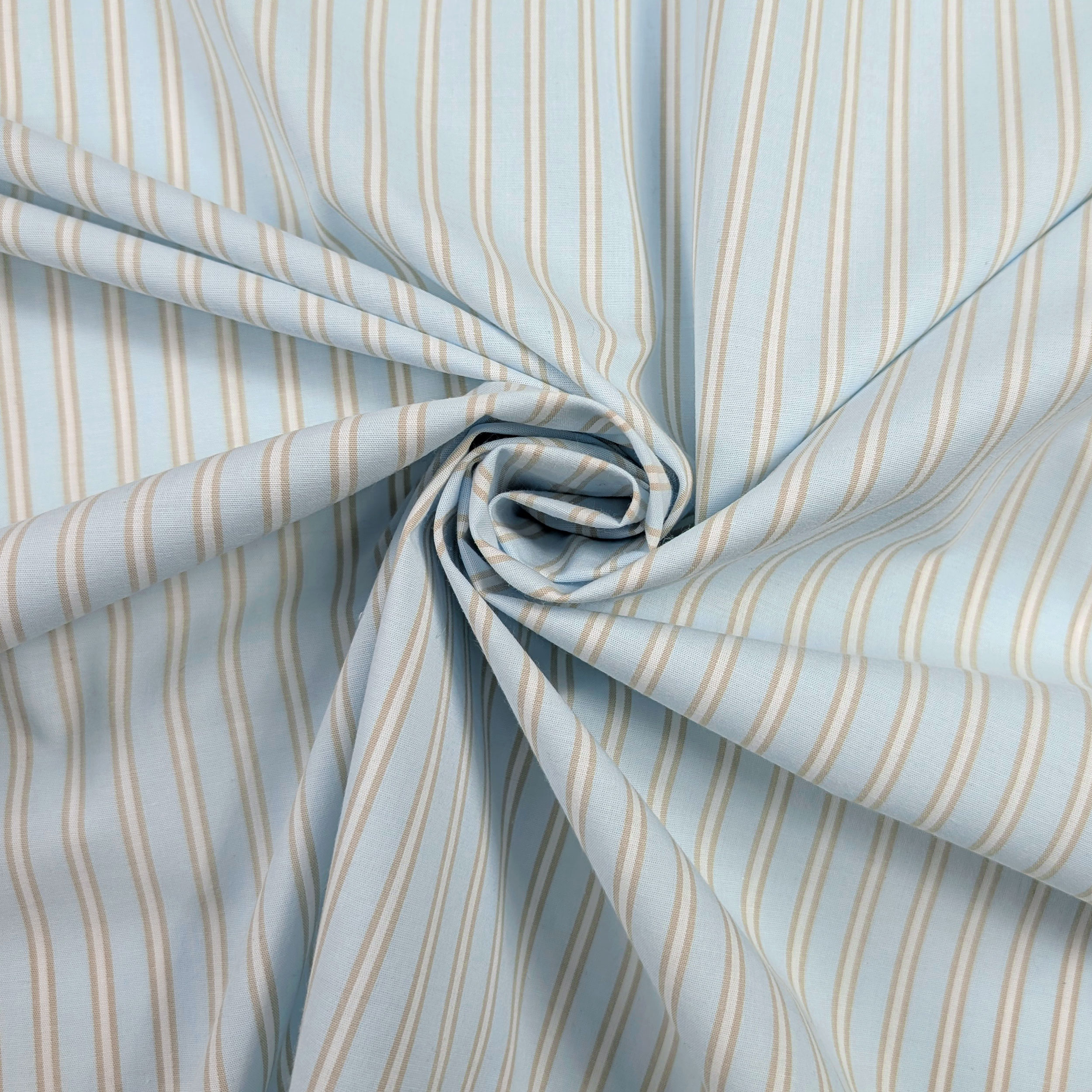 Cotone per Camiceria Elasticizzato Azzurro con Righe Image