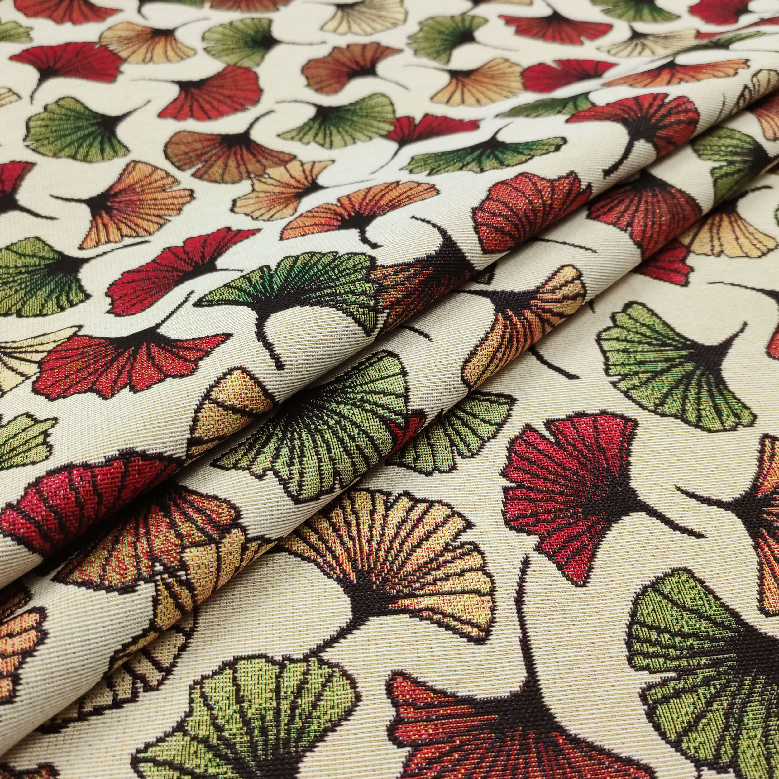 tessuto per cuscini foglie ginko colorate