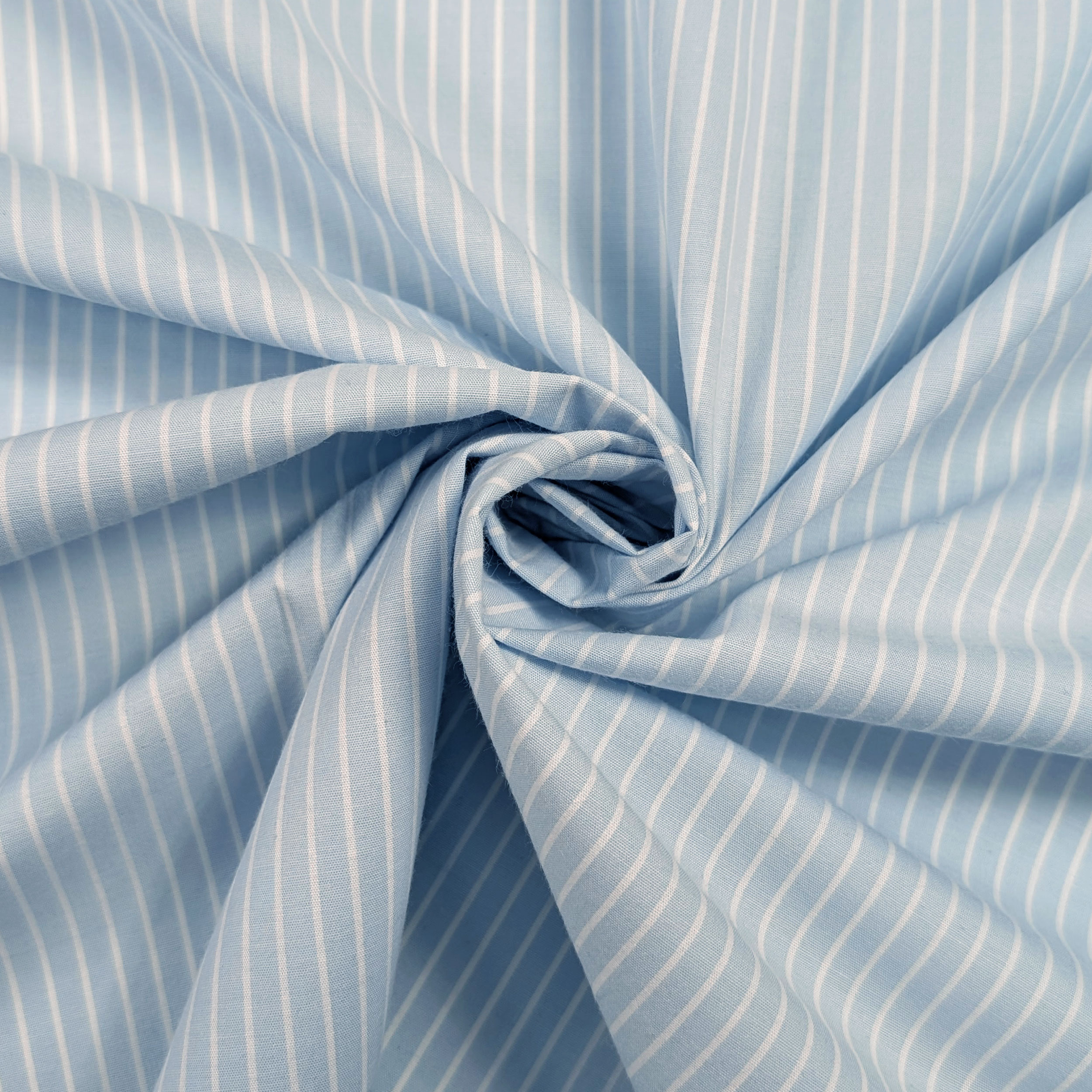 Cotone per Camiceria Elasticizzato Azzurro Righe Bianche Image