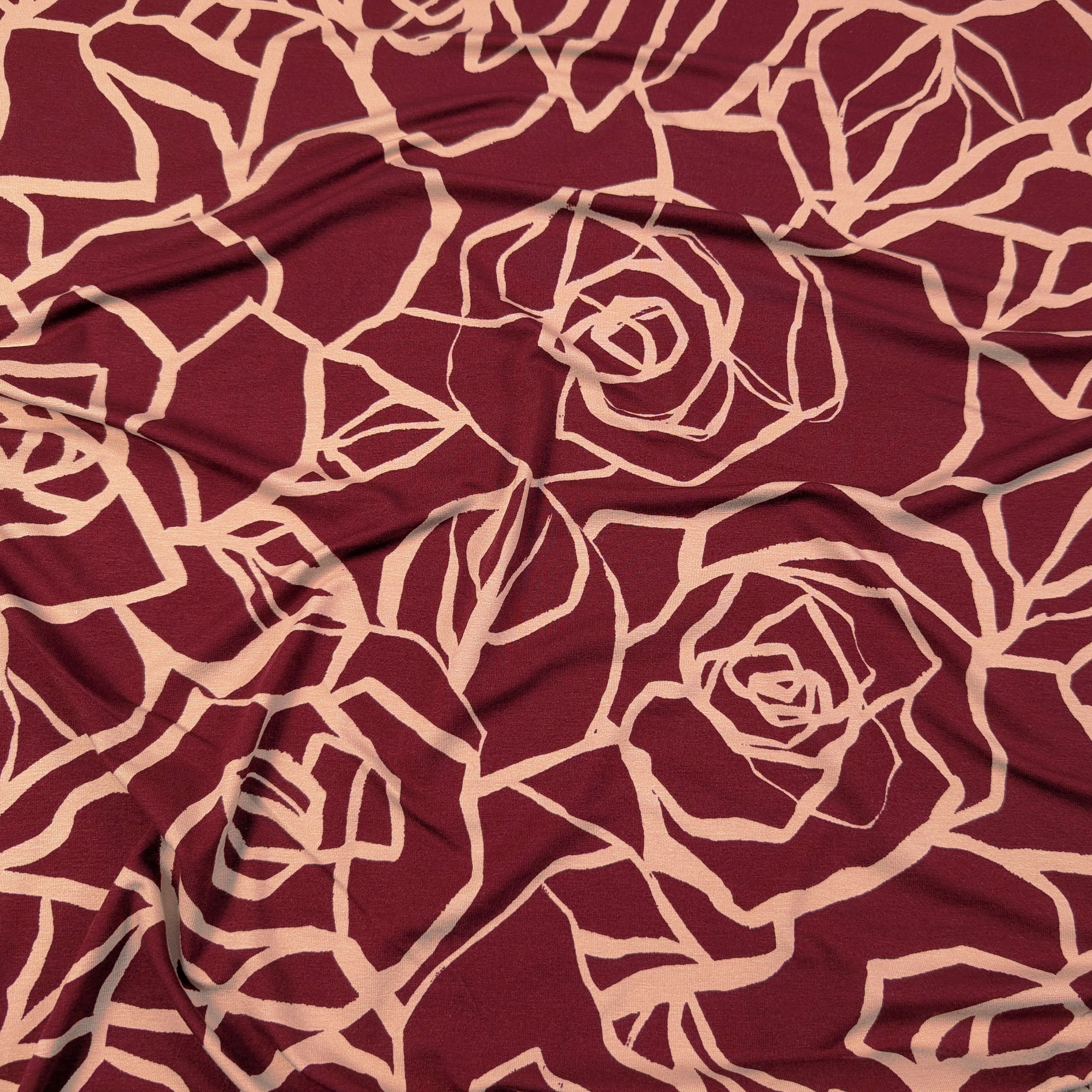 Jersey Viscosa Rose Sfondo Bordeaux Image