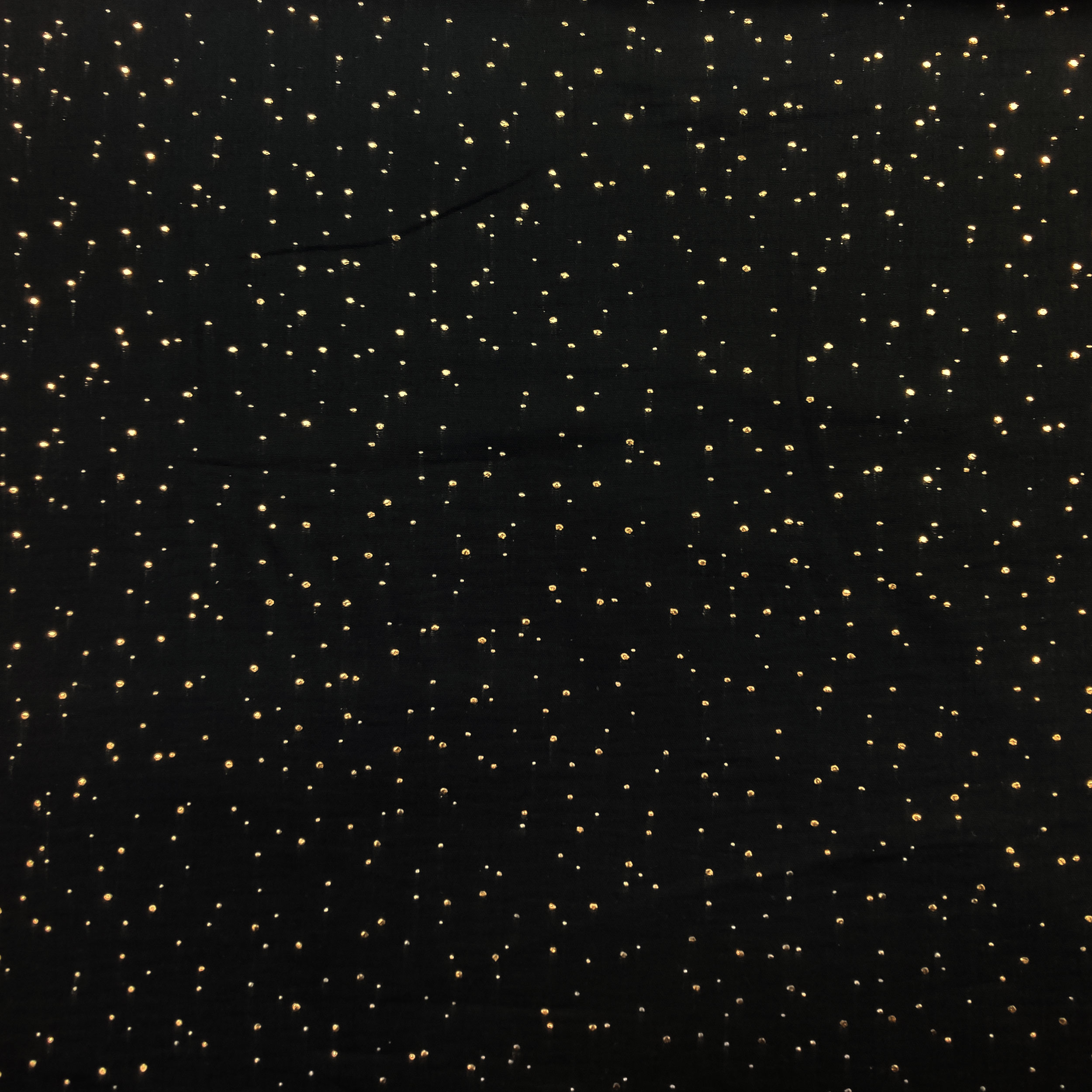 Mussola Cotone Nero con Pois Oro