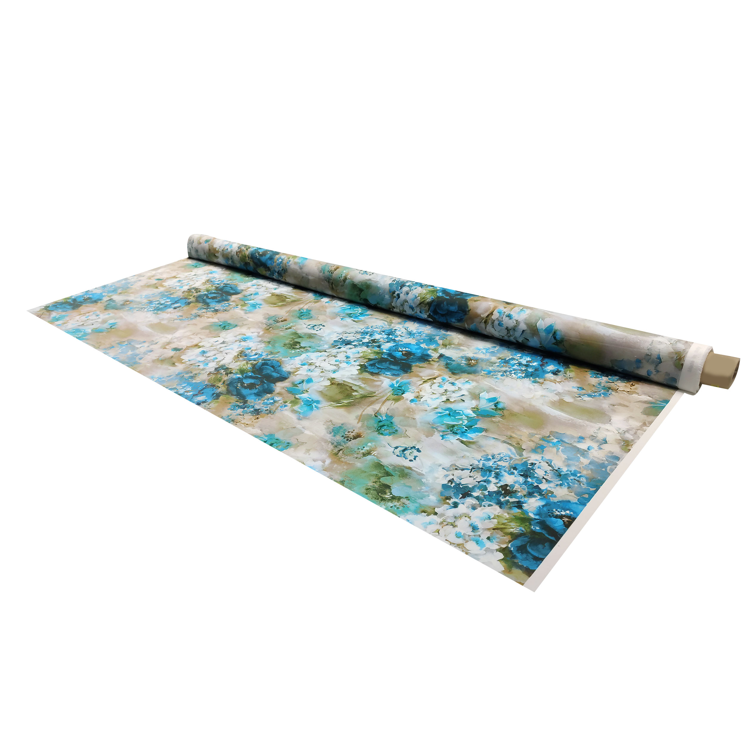 Cotone Elasticizzato Fantasia Fiori Dipinti in Blu