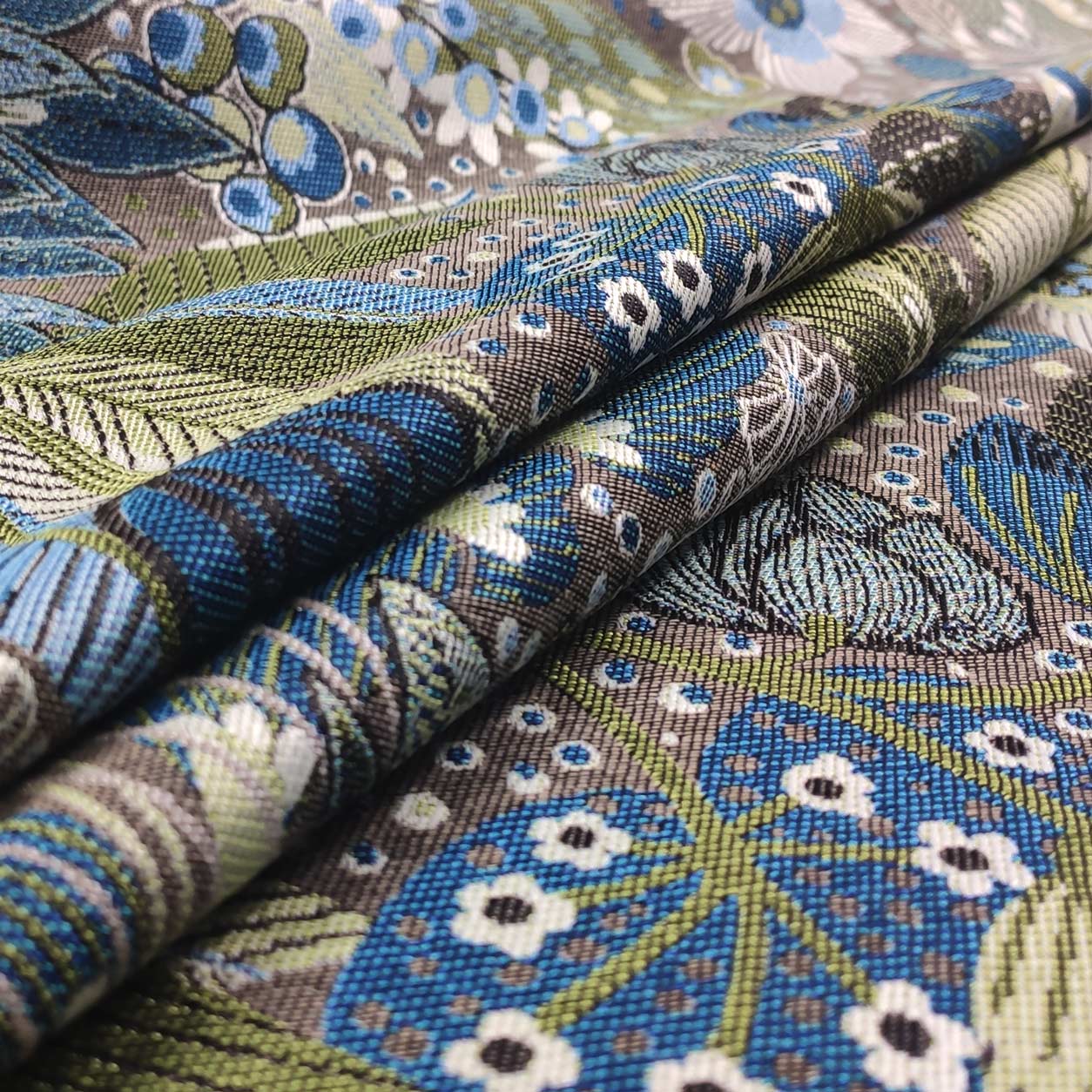 tessuto jacquard misto cotone fiori blu