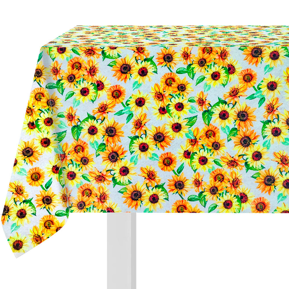 ABAKUHAUS Tovaglia Rettangolare Girasoli 140x200 Cm: Poliestere Setoso, Impermeabile E Antimacchia, Marrone Giallo Verde