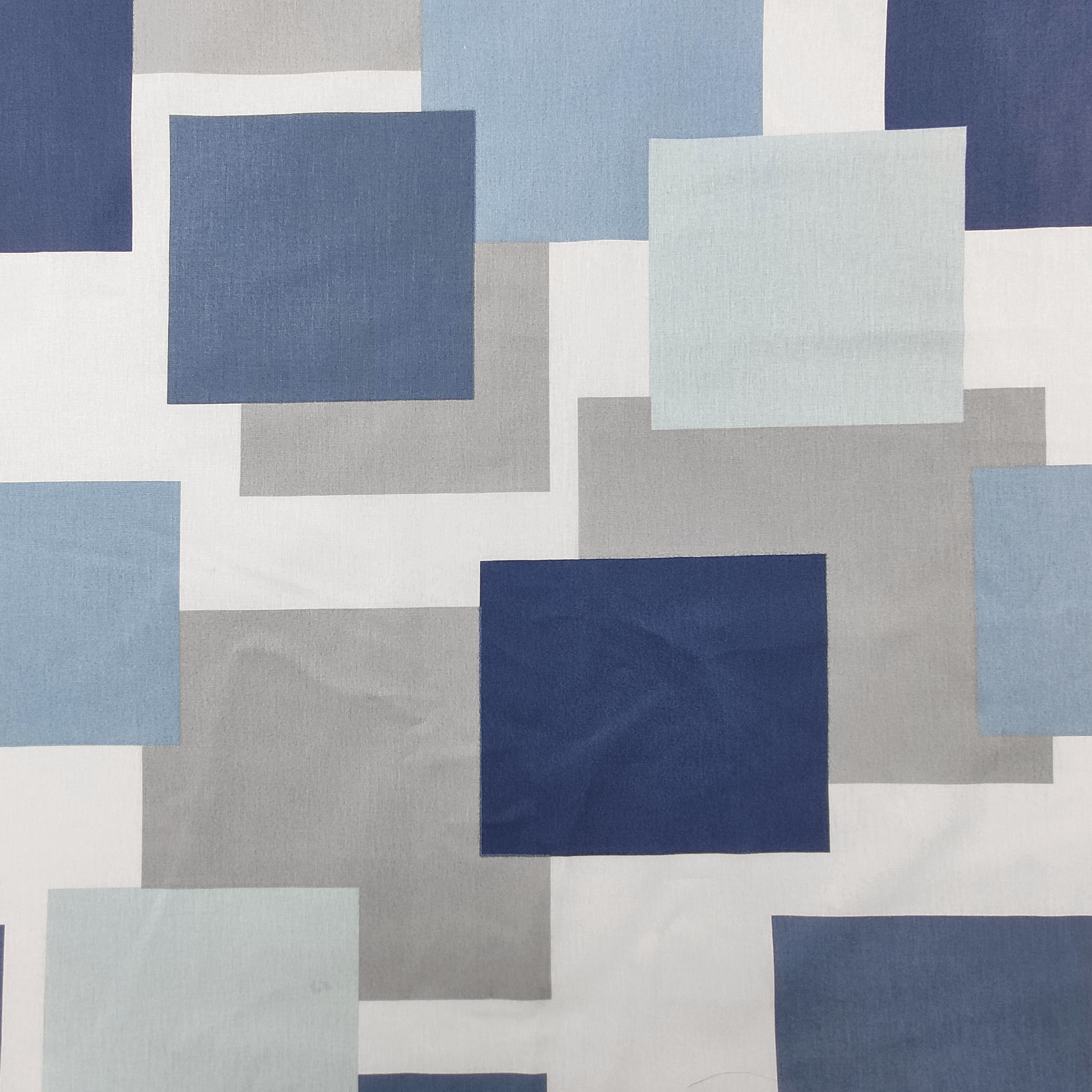 Tessuto Cotone Quadri Blu e Grigi