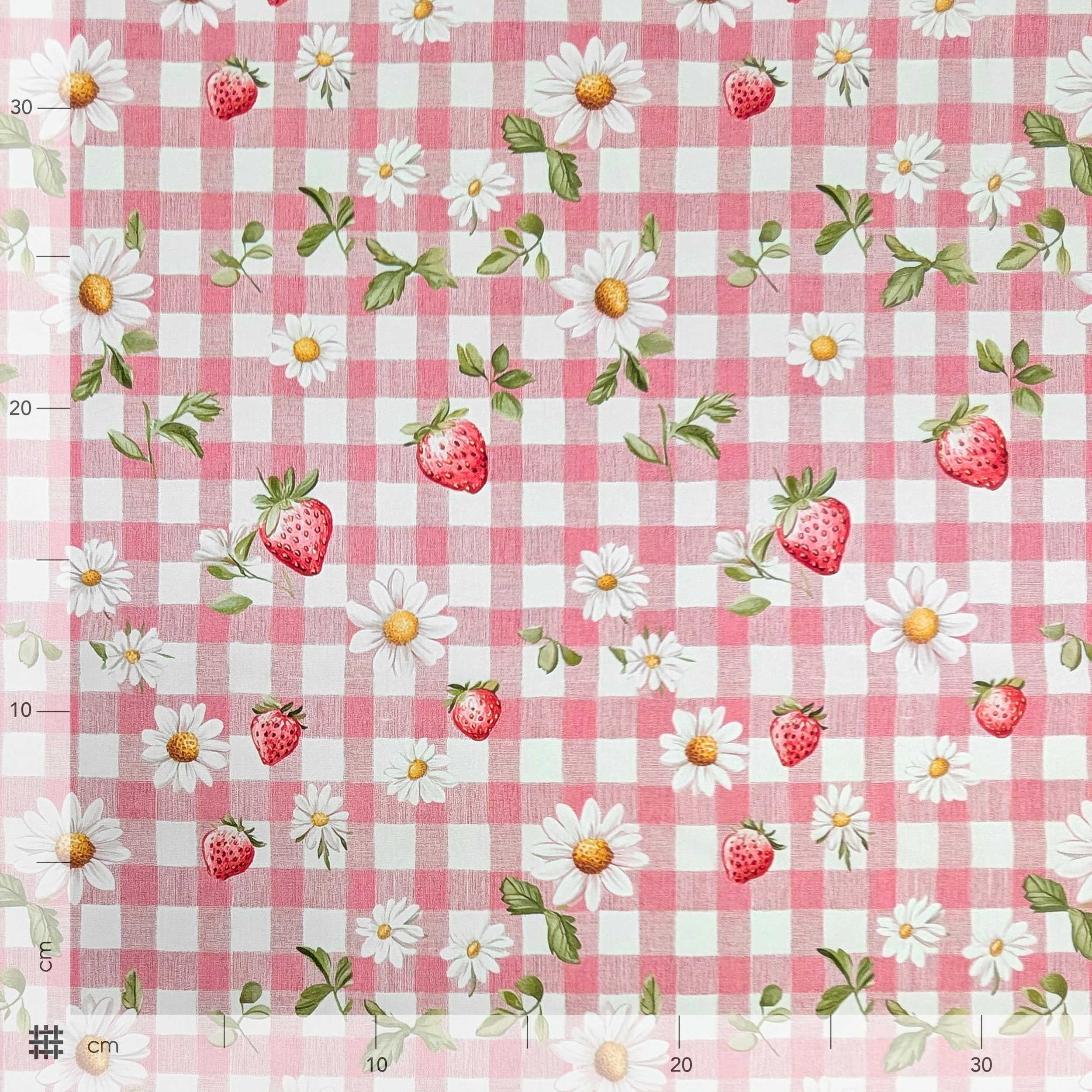 Popeline Cotone Quadretti Rosa e Fragole Image