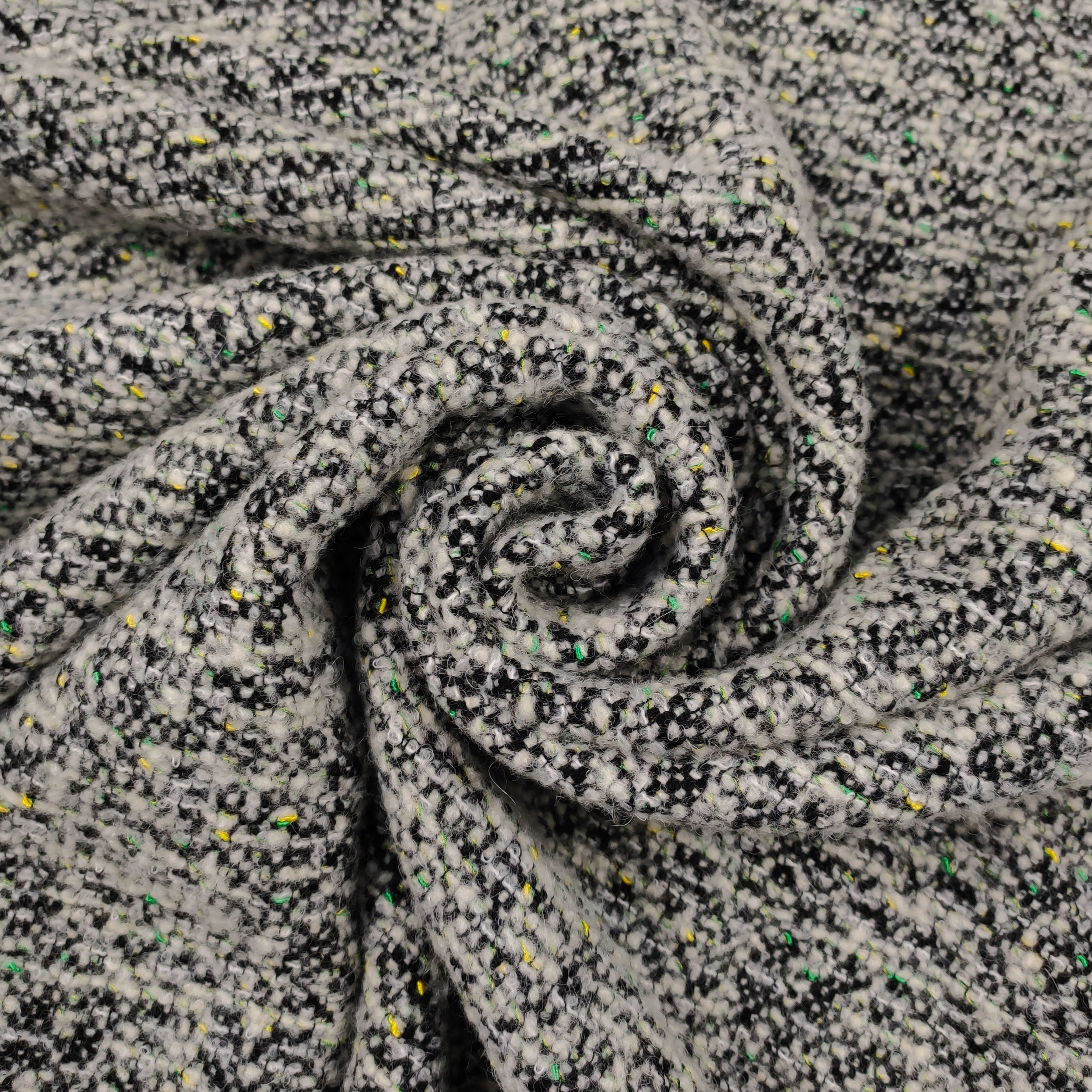 Tessuto Cappotto Intrecciato Bianco e Nero Melange