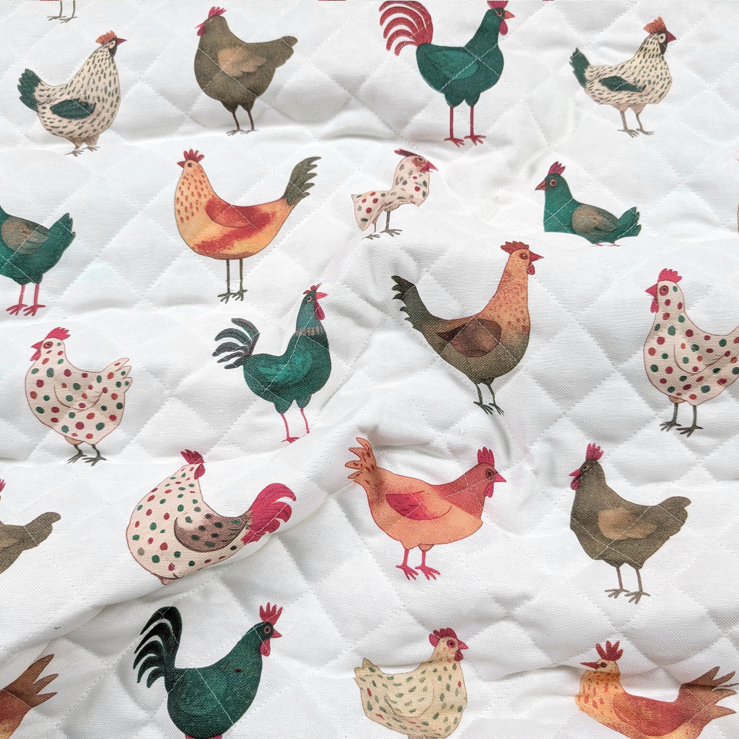 Tessuto Trapuntato Bianco Galline Image