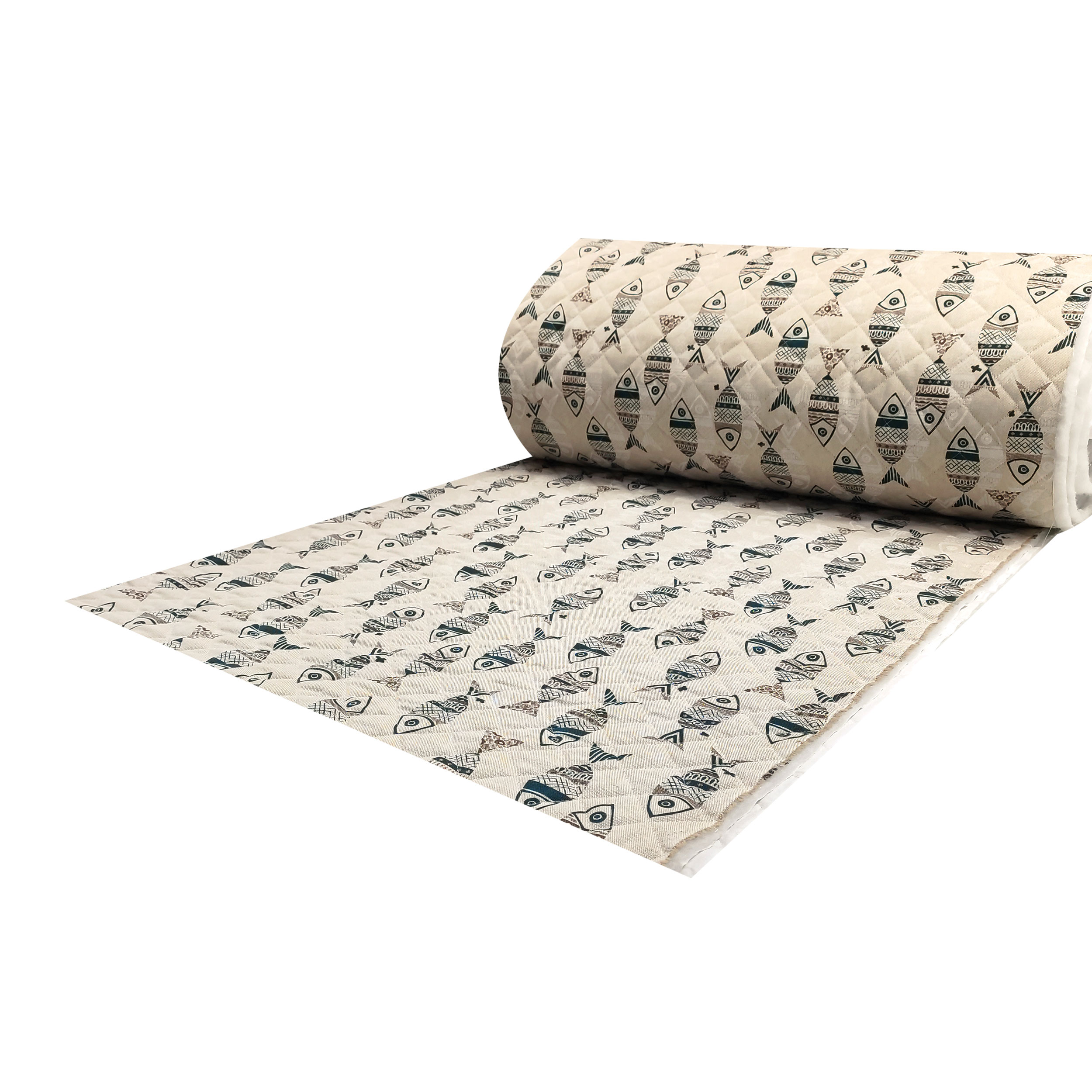 Tessuto Trapuntato Pesci Sfondo Beige