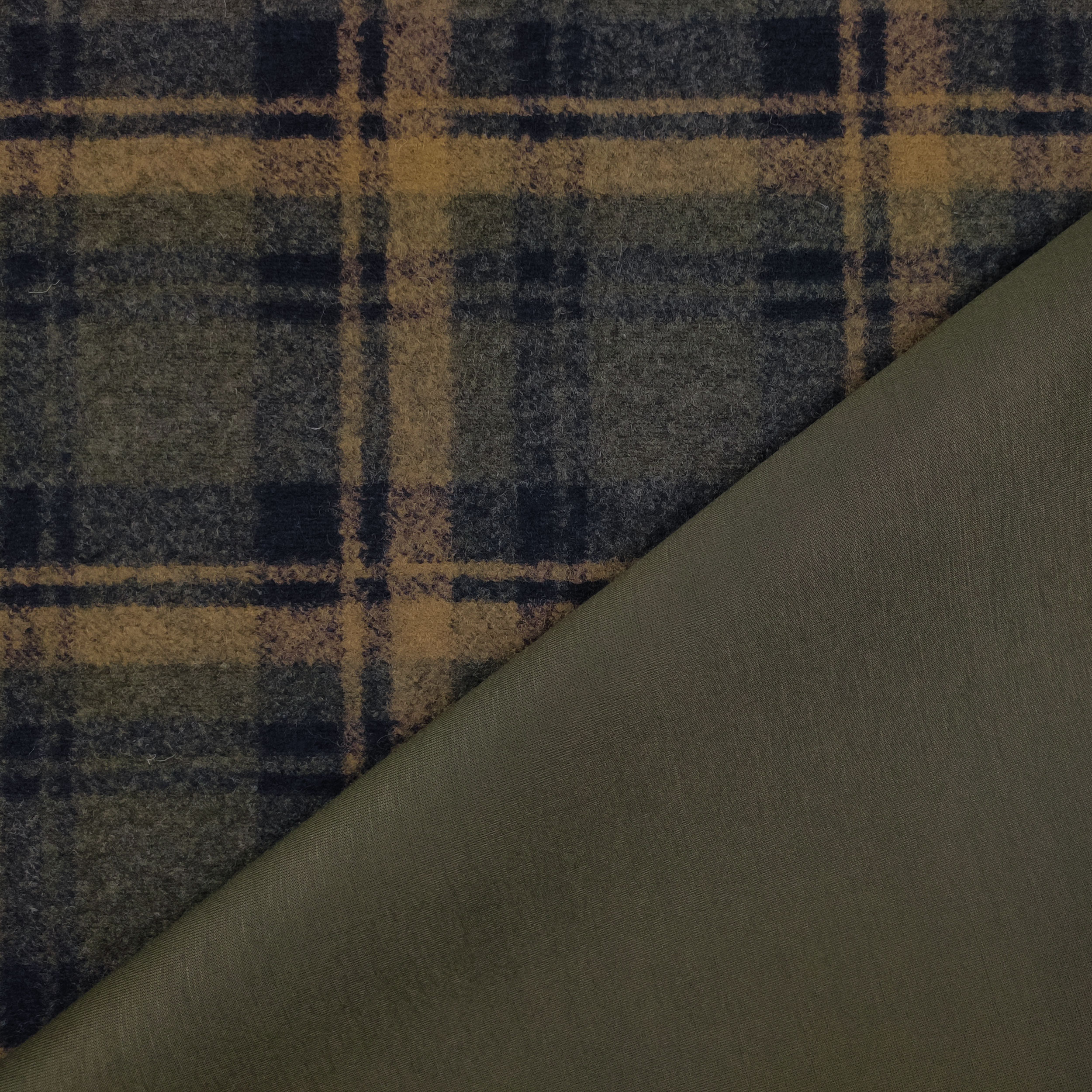 Neoprene Double Tartan Verde Senape e Tinta Unita Militare