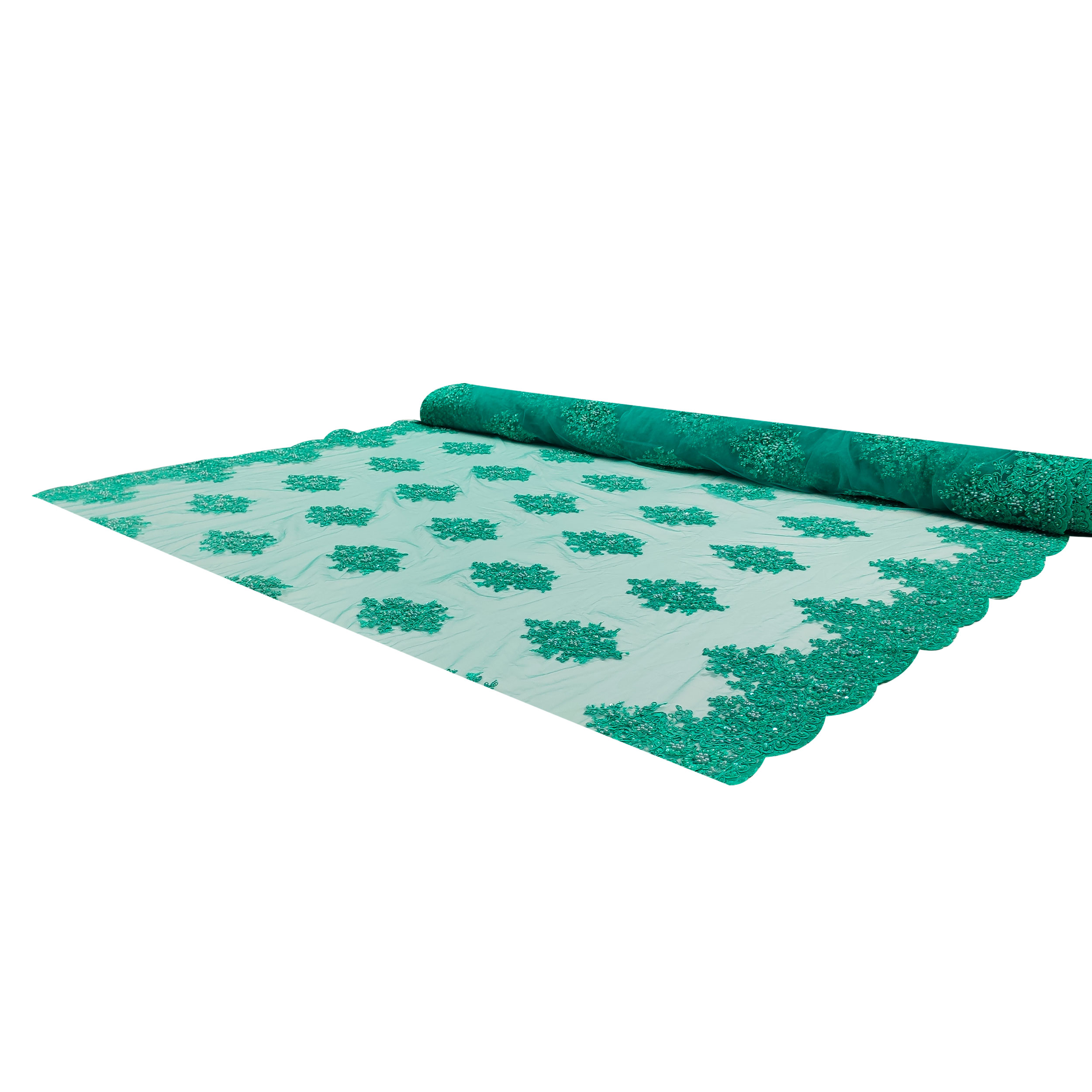 Tulle Ricamato Perline Lux Verde Smeraldo