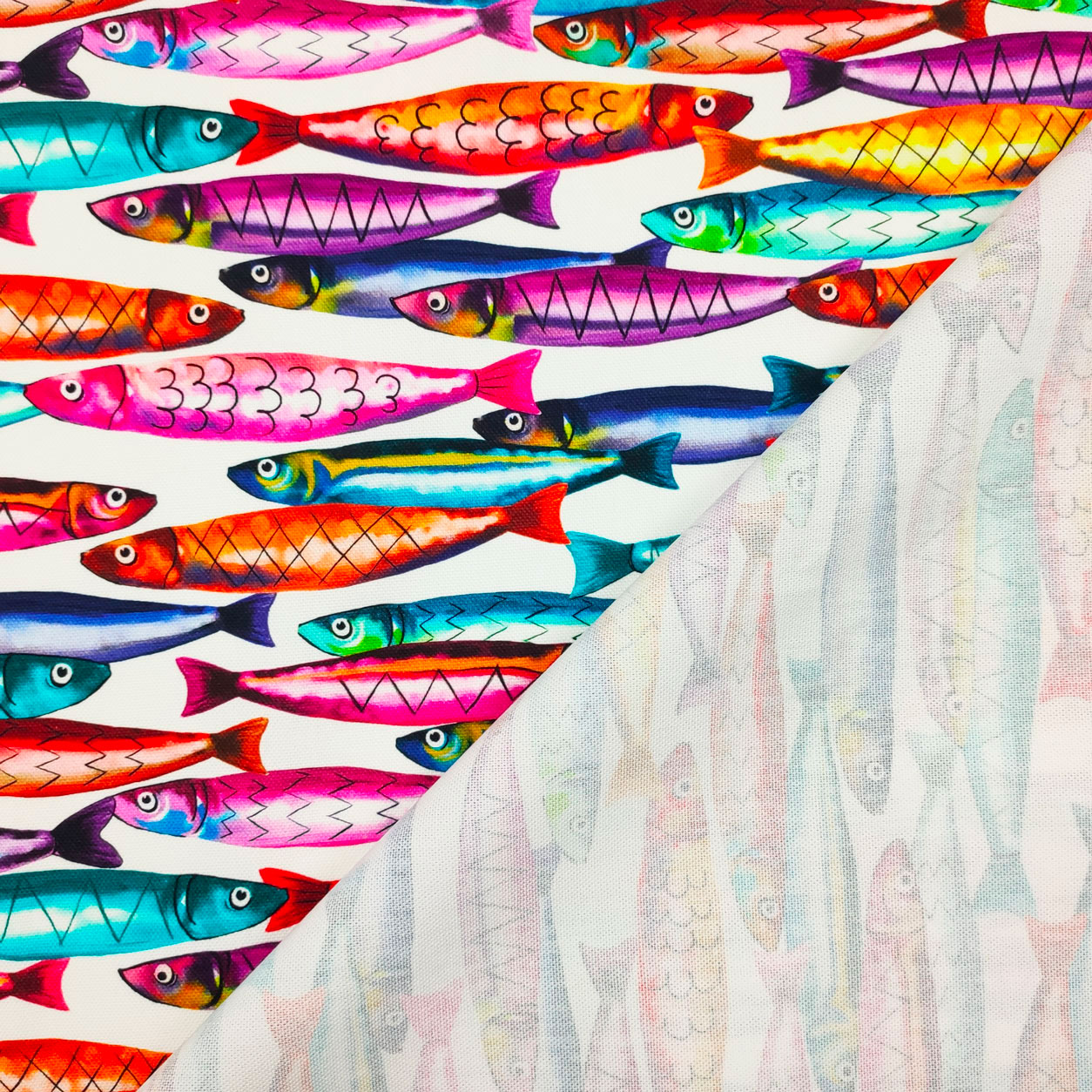 Tessuti panama stampato sardine multicolor