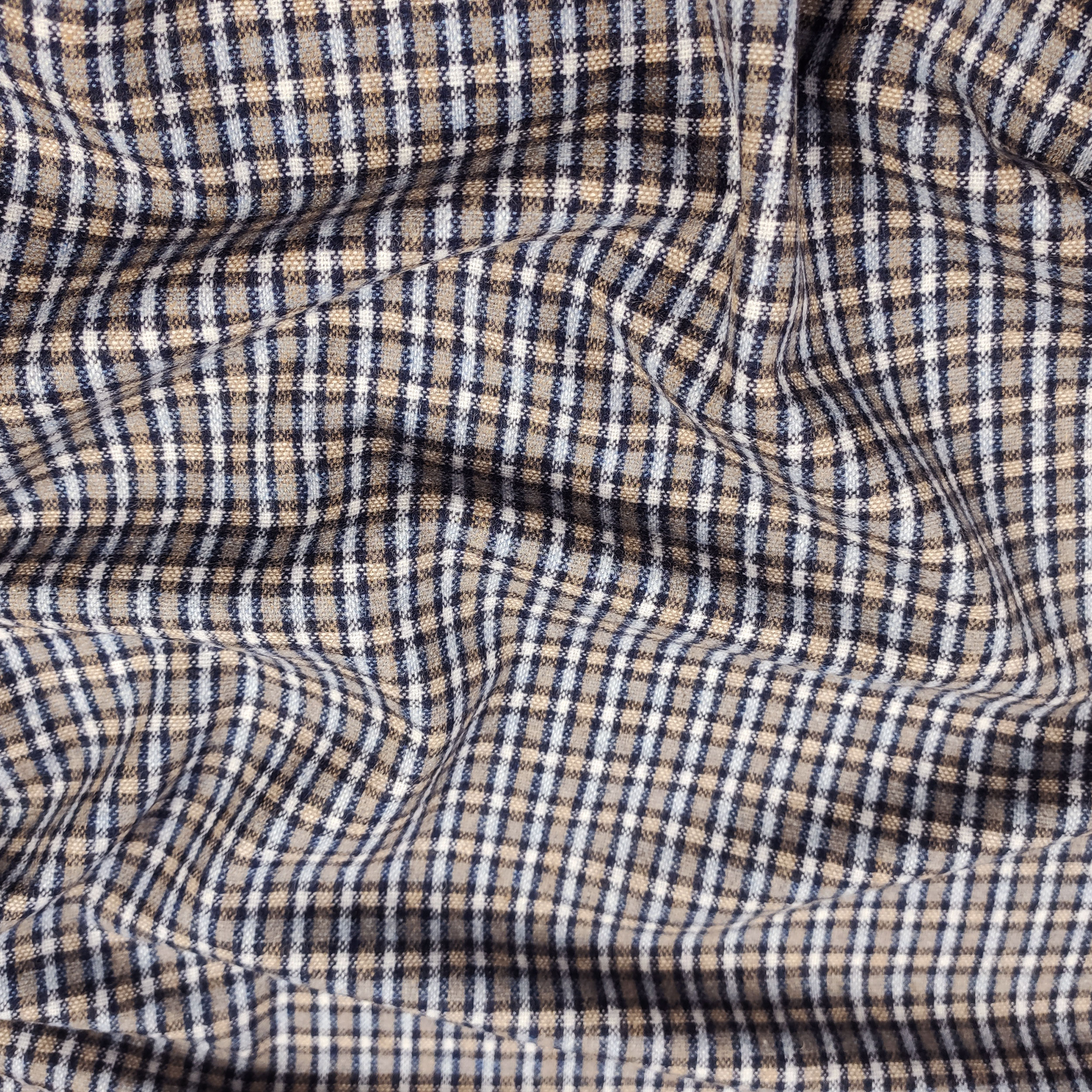 Tessuto in Misto Lana Quadretti Toni Blu e Beige