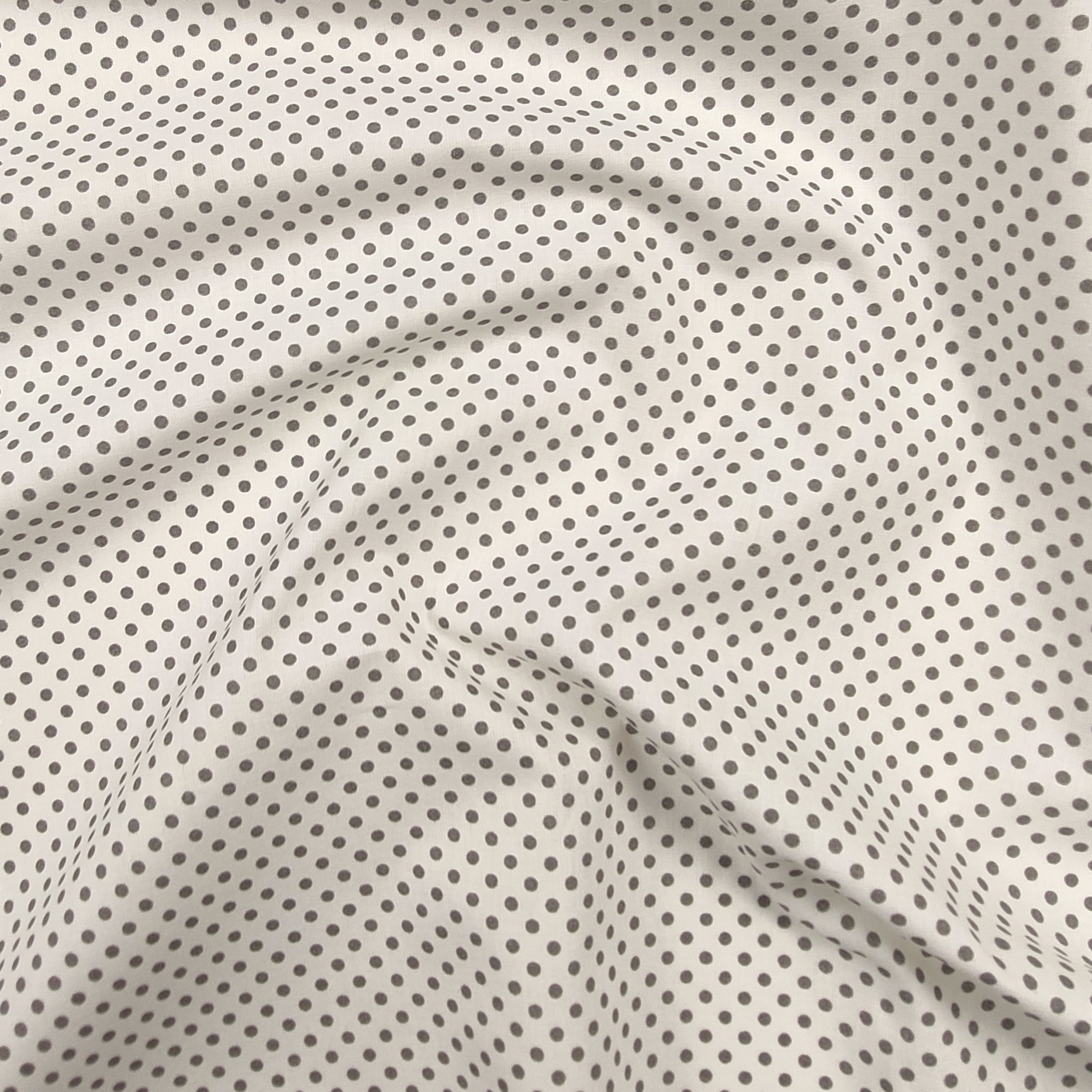 Tessuto Cotone Bianco Pois Grigio Image