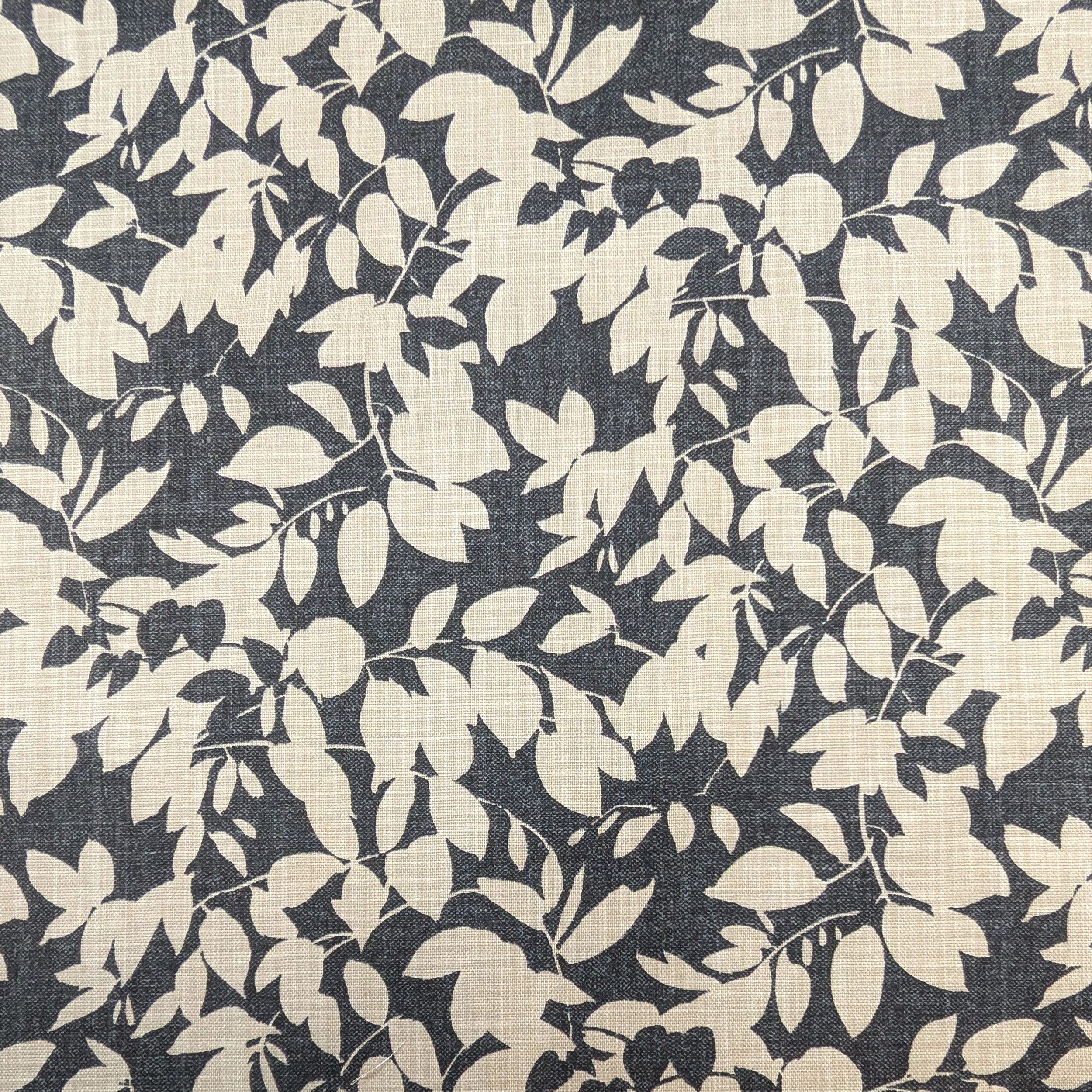 Cotone Lino Arredo Foglie Sfondo Antracite Image