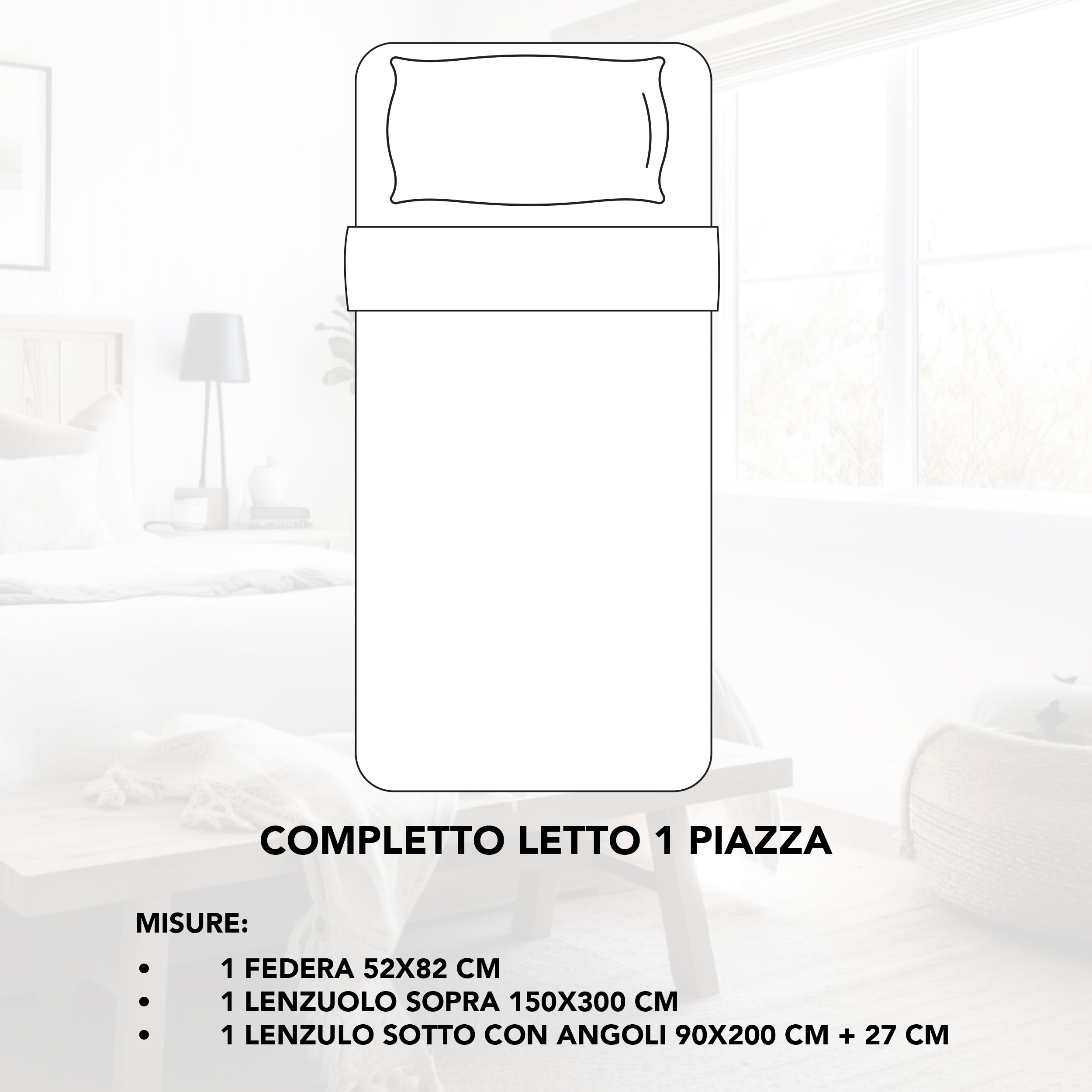 Completo Lenzuola Bianche Letto 1 Piazza  Image