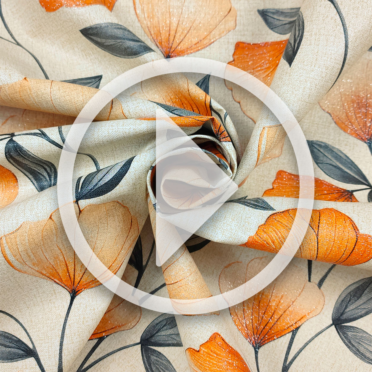 Tessuto Tovaglia Plastificata Fiori Arancio Glitterati Image