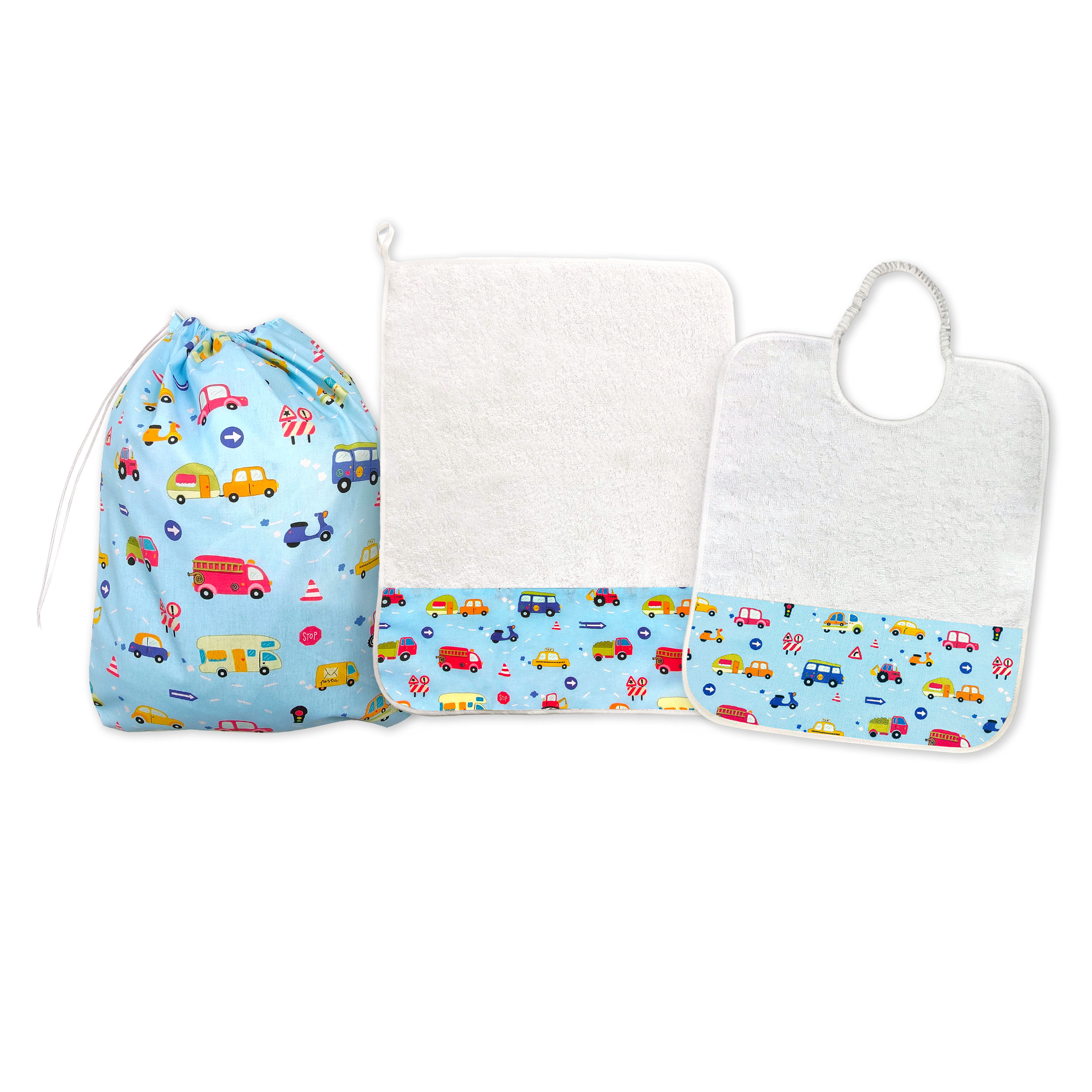 Coordinato Asilo Mini Macchinine Sfondo Azzurro