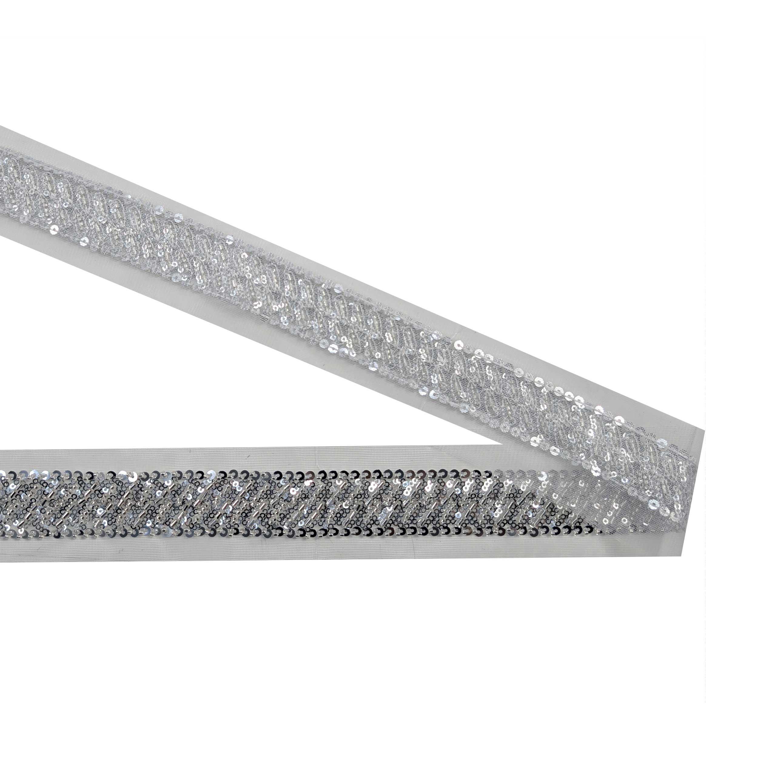 Passamaneria Paillettes su Tulle Argento Image