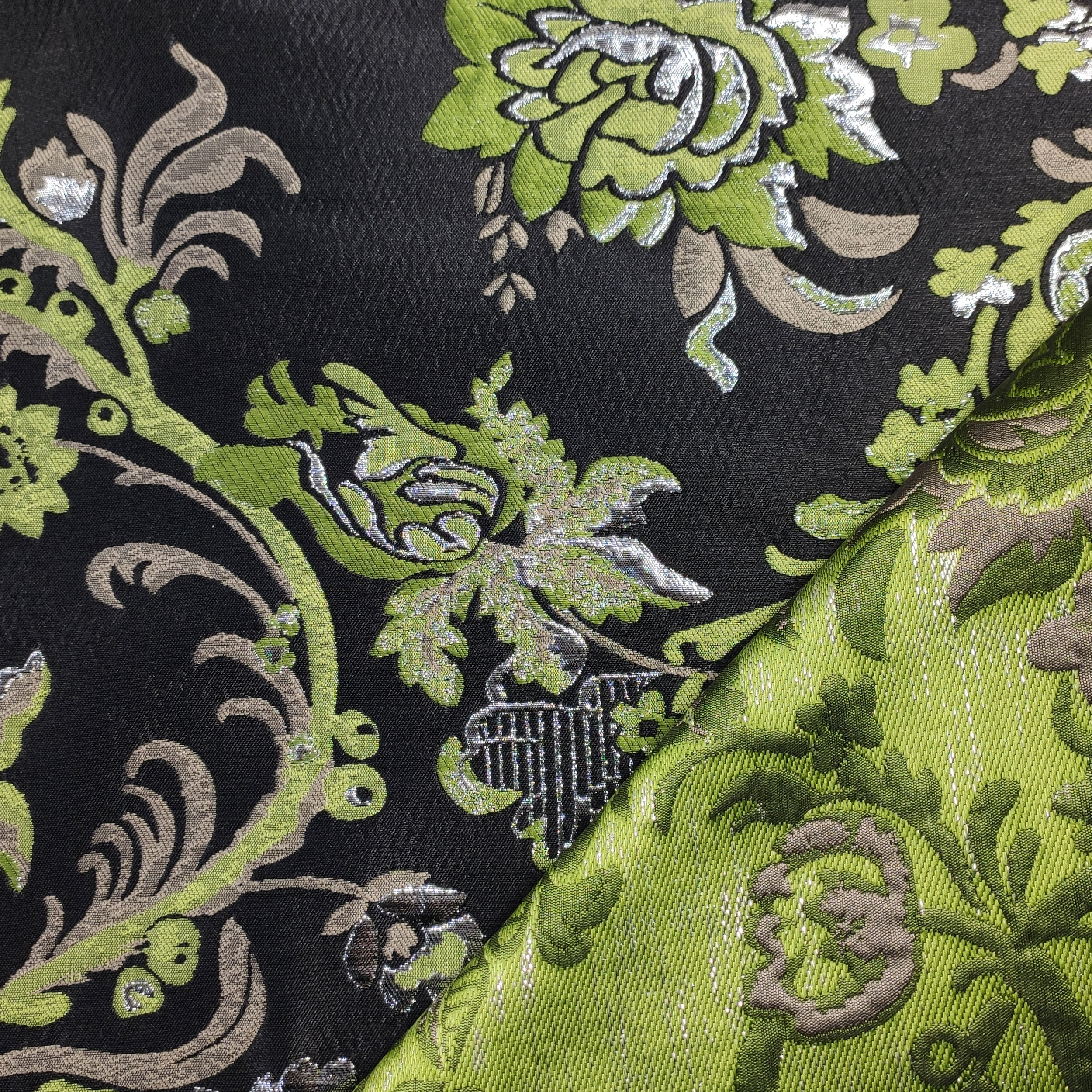 Broccato Alta Moda Floreale Verde e Argento