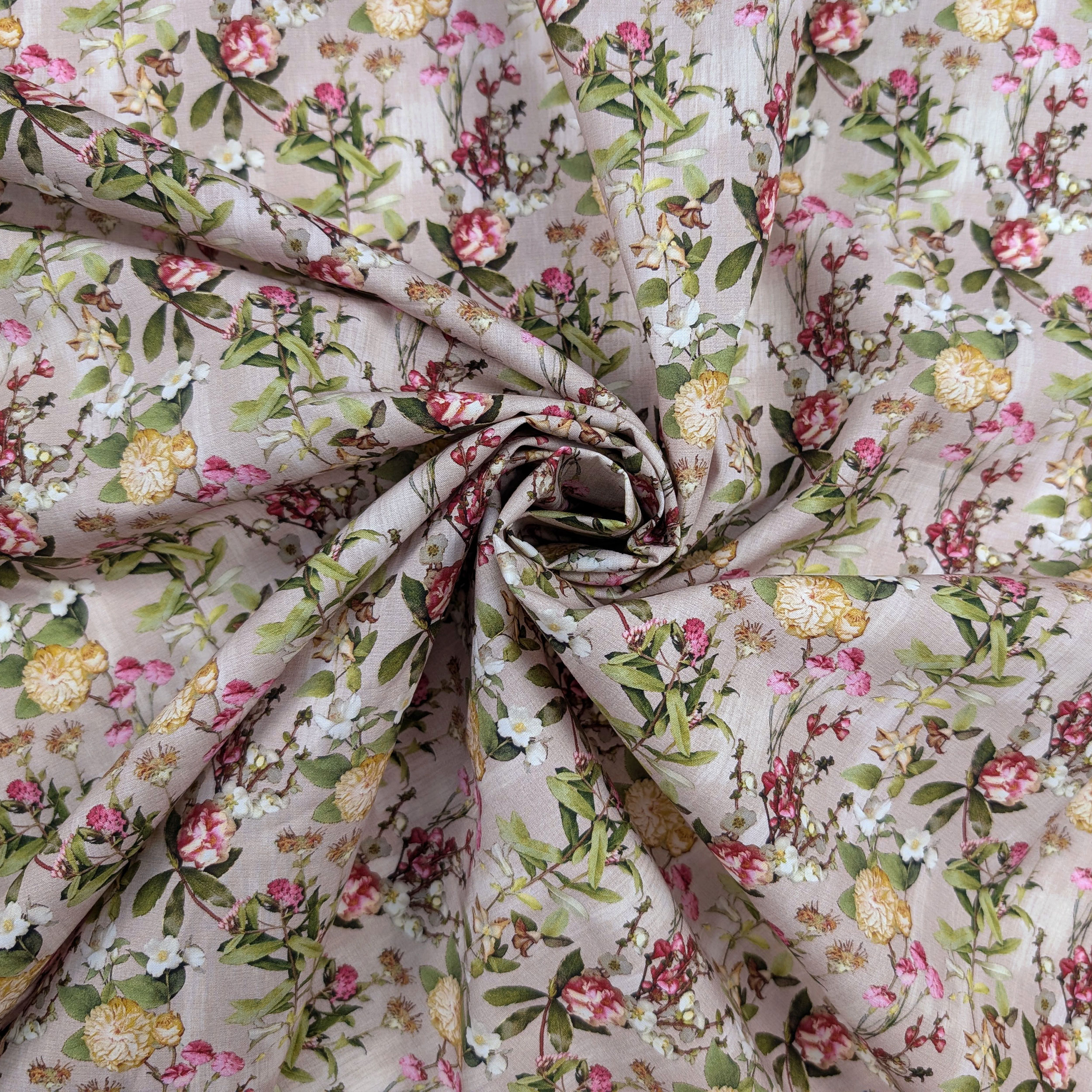 Popeline Cotone Floreale Fiori Fuxia e Gialli Image