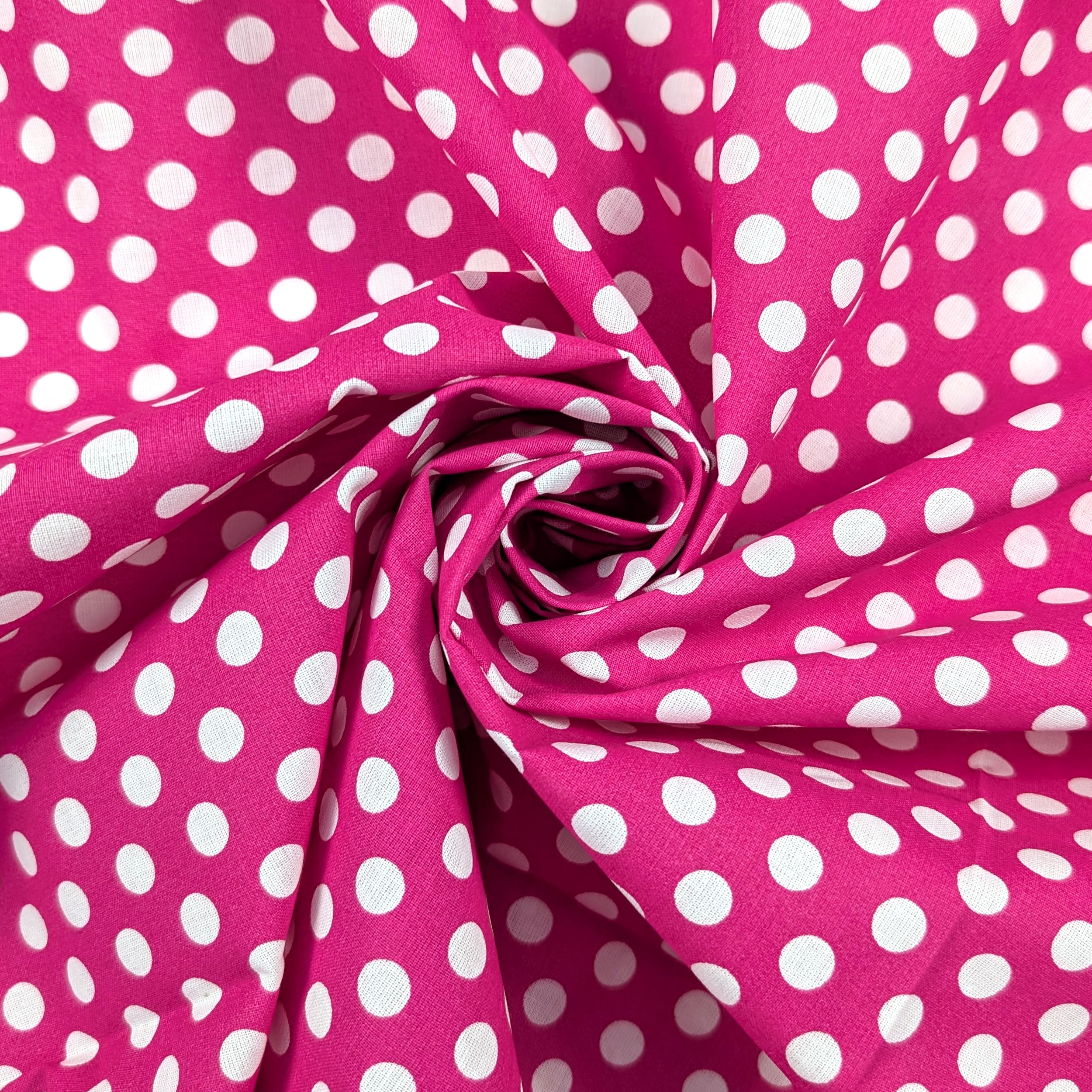 Tessuto Cotone Fuxia Pois Bianchi Grandi Image