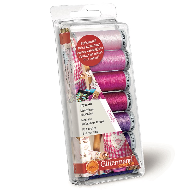 Gutermann Set 7 Bobine Toni Rosa Filo da Ricamo a Macchina Rayon 40 200 m Image
