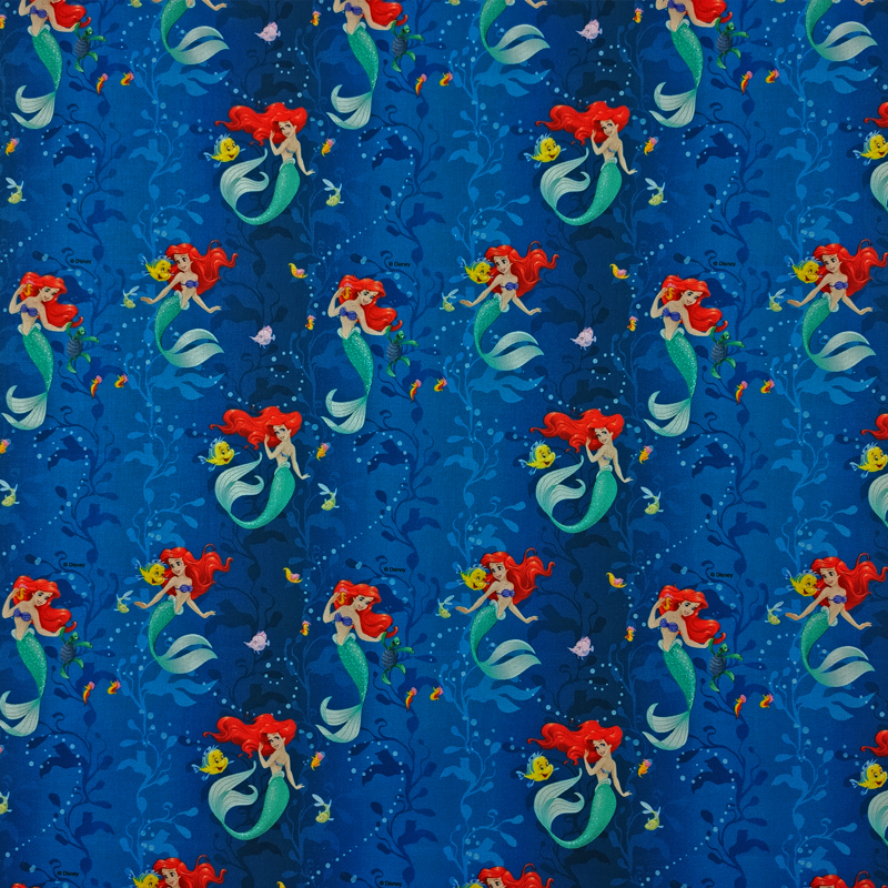 Ritaglio Tessuto Cotone Disney Sirenetta e Flounder 50x140 cm
