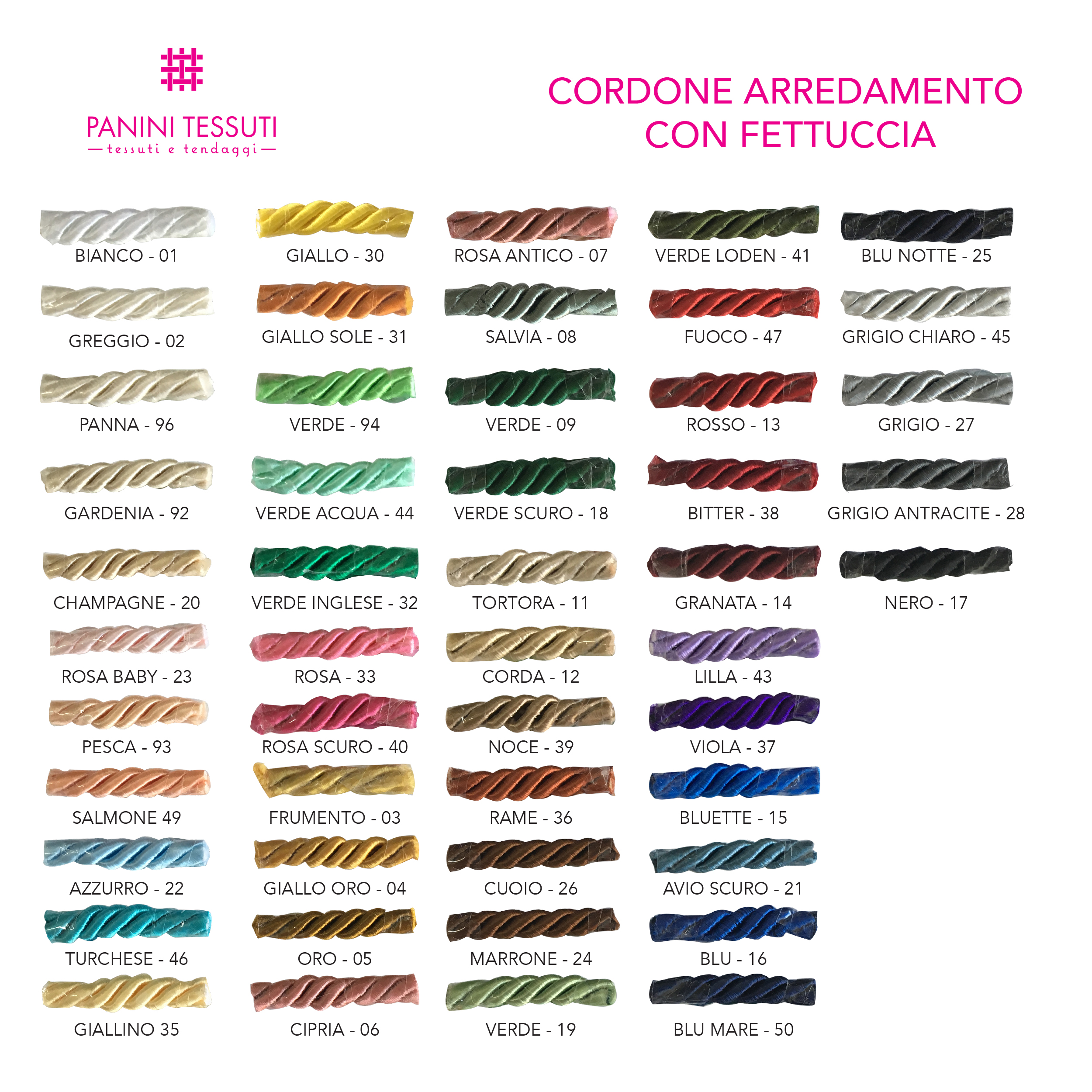 Cordone arredo con fettuccia_Tabella colore