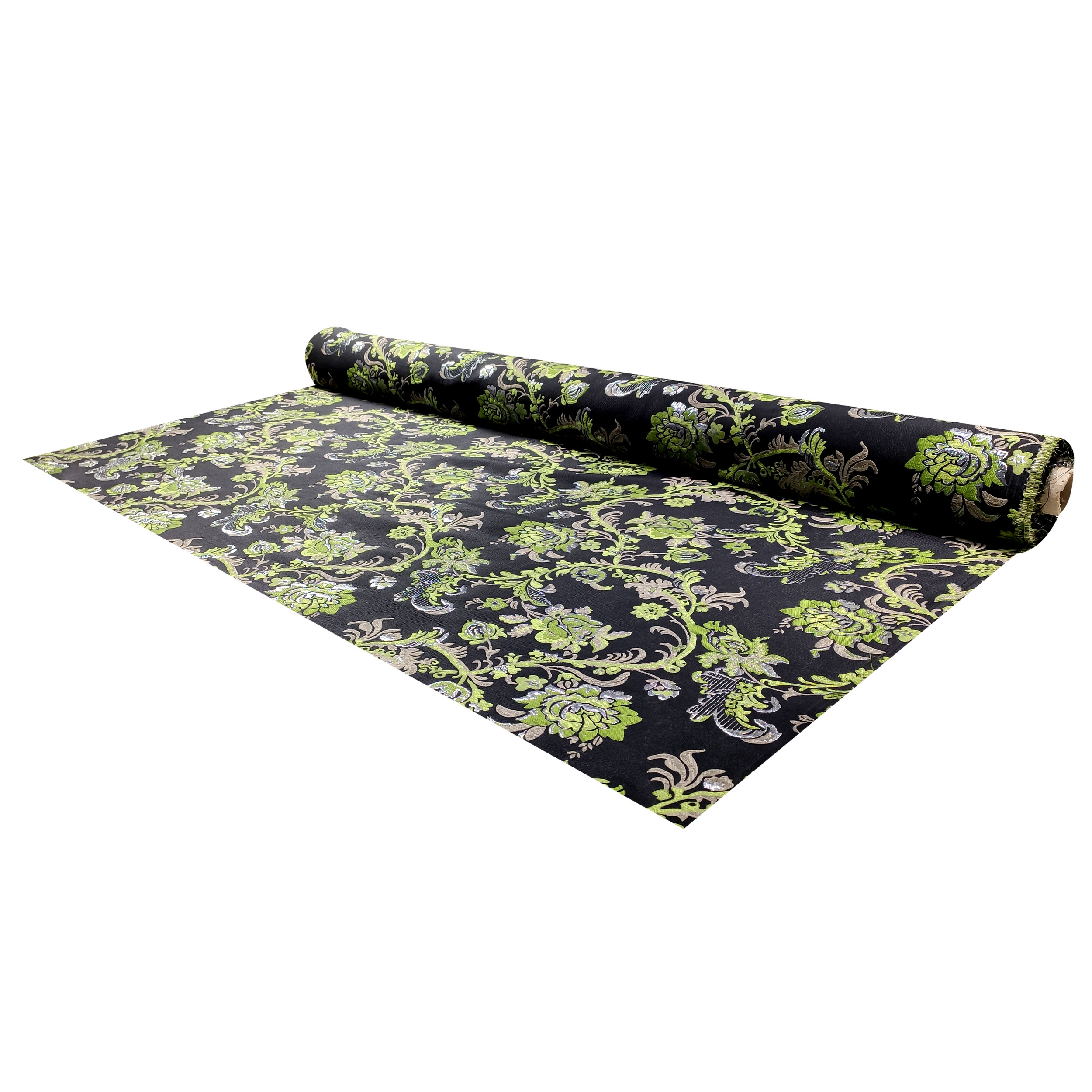 Broccato Alta Moda Floreale Verde e Argento