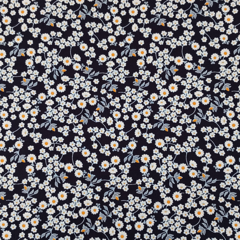 Ritaglio Tessuto Cotone Natural Margherite Sfondo Blu 50x150 cm