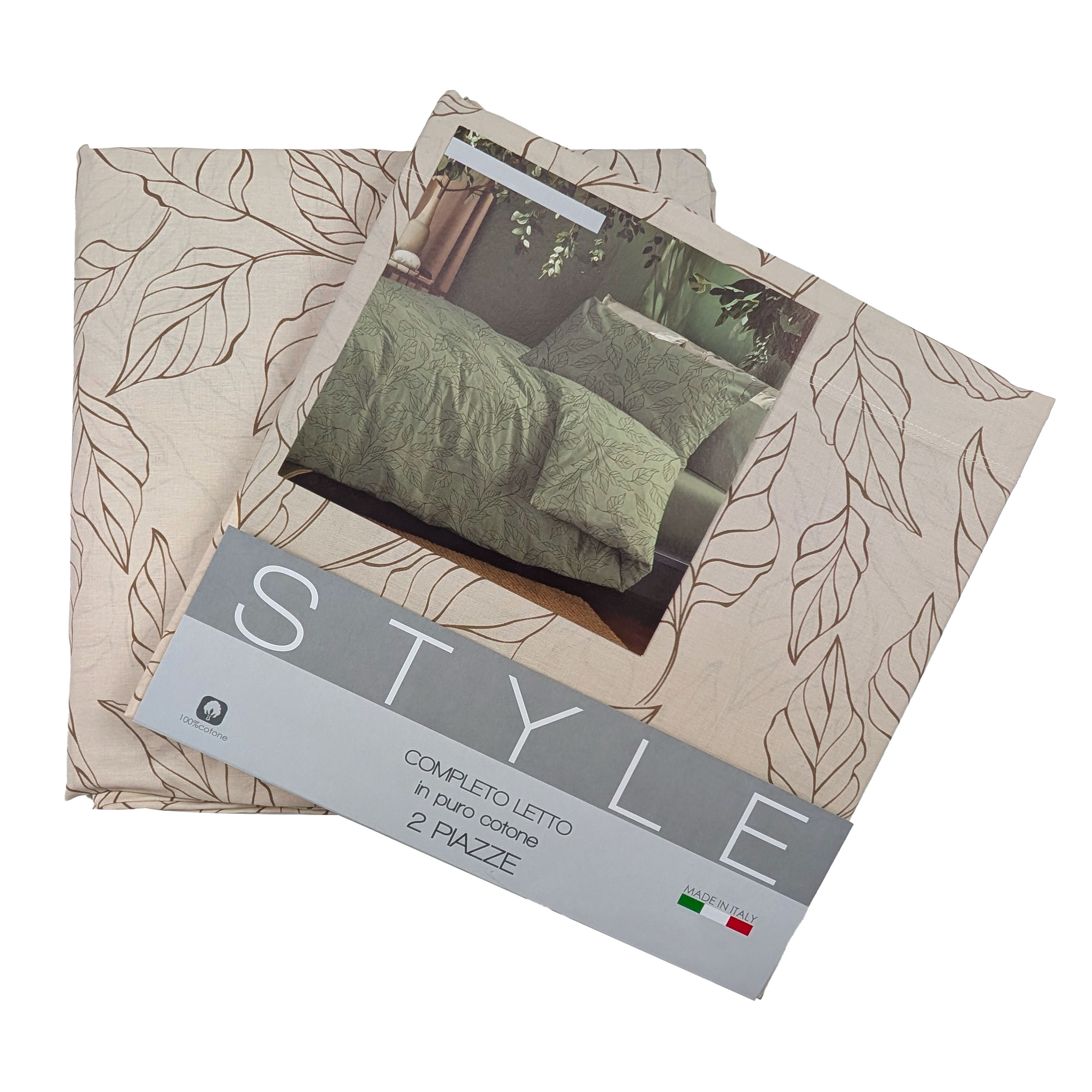 Completo Letto Matrimoniale Style Foglie Tortora Image