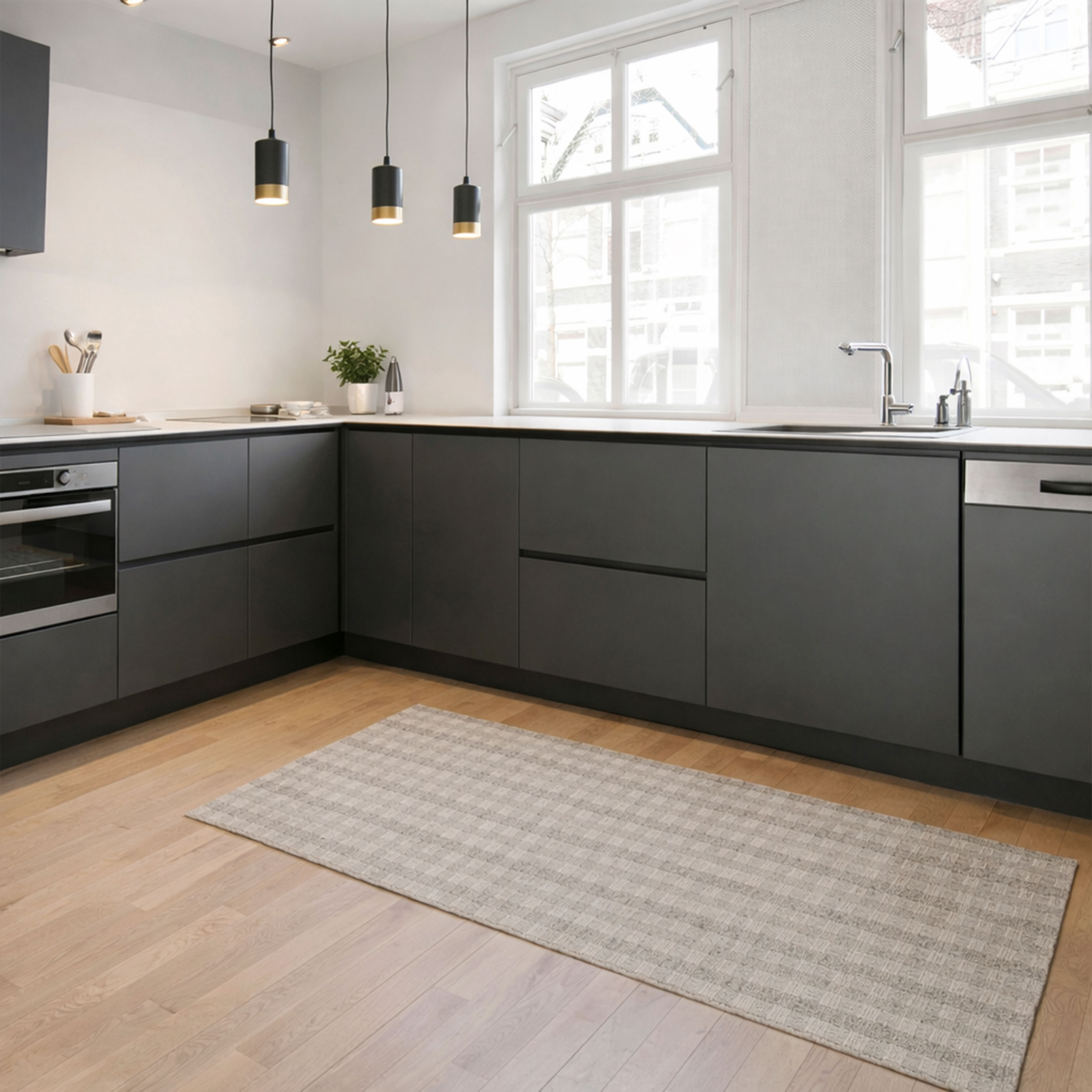 Passatoia da Cucina Righe e Quadretti Moderni Image