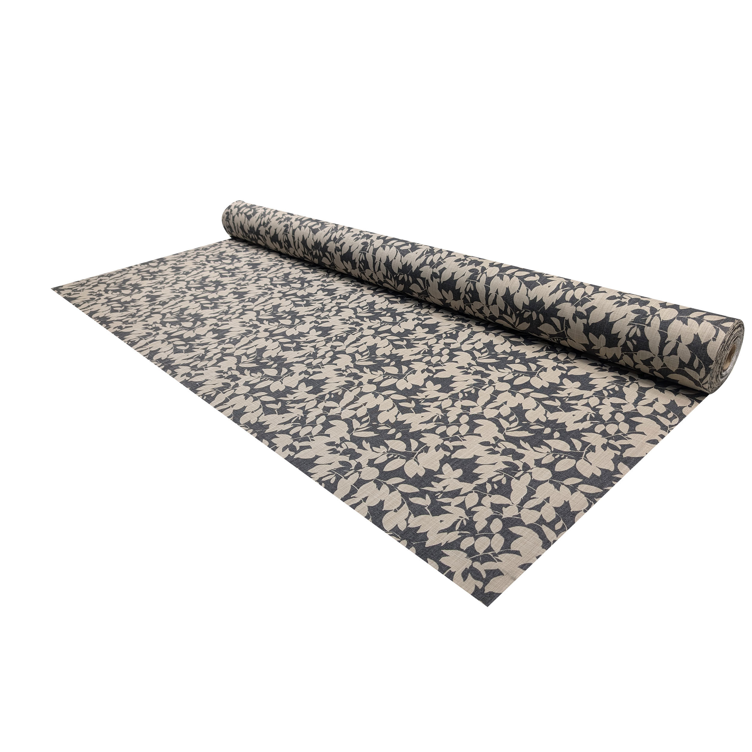 Cotone Lino Arredo Foglie Sfondo Antracite Image