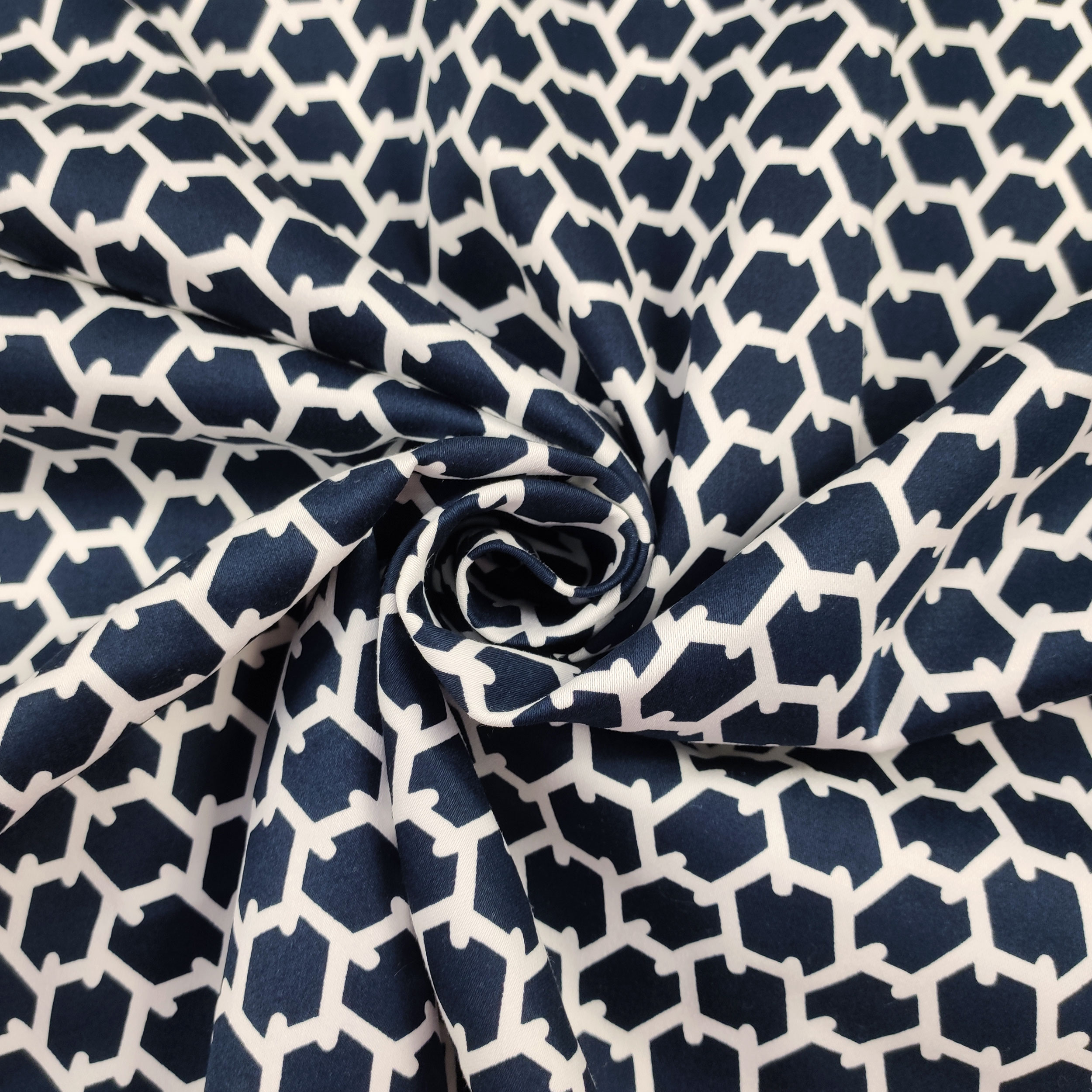 Cotone Elasticizzato Blu Geometria Astratta
