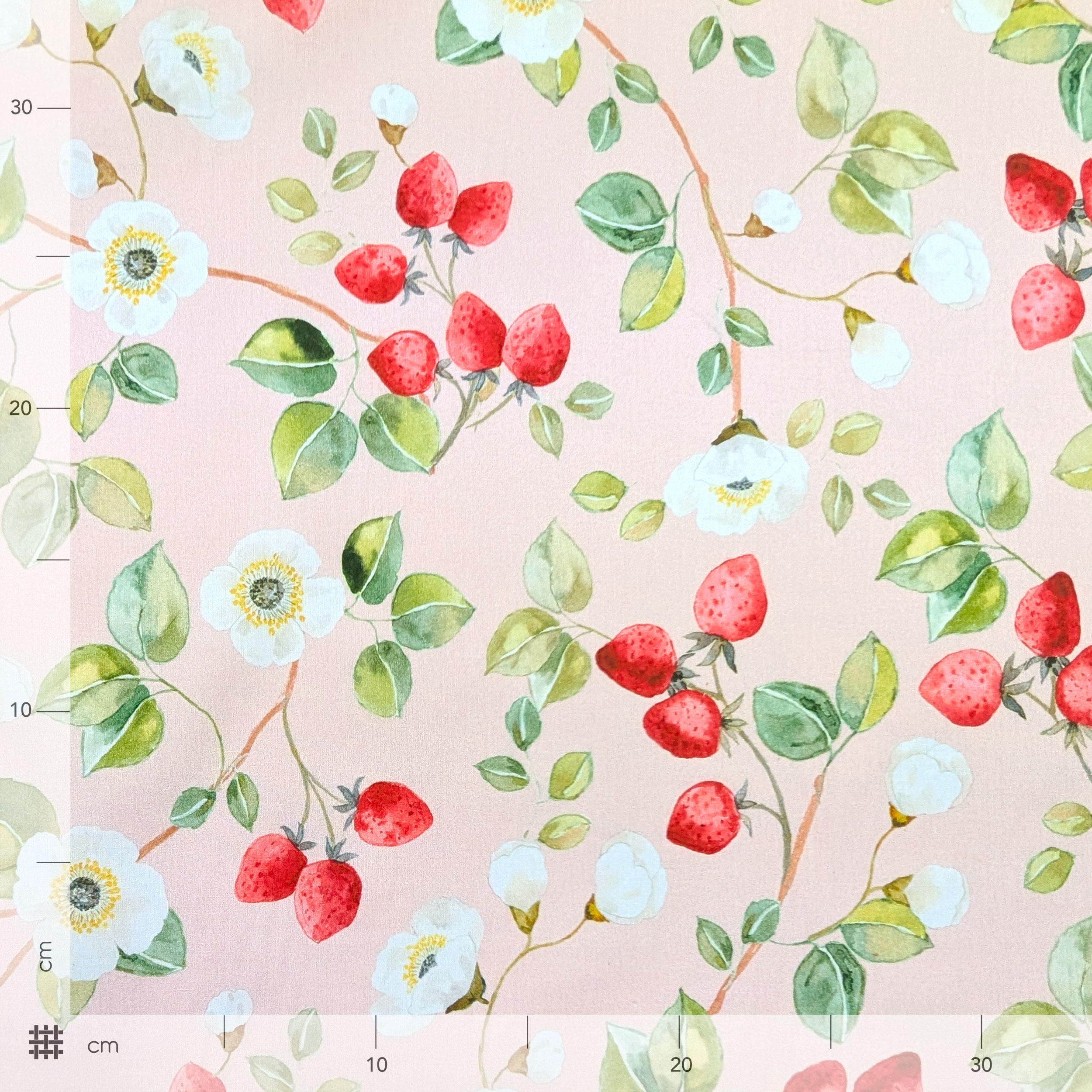 Tessuto Cotone Fiori e Fragole Image