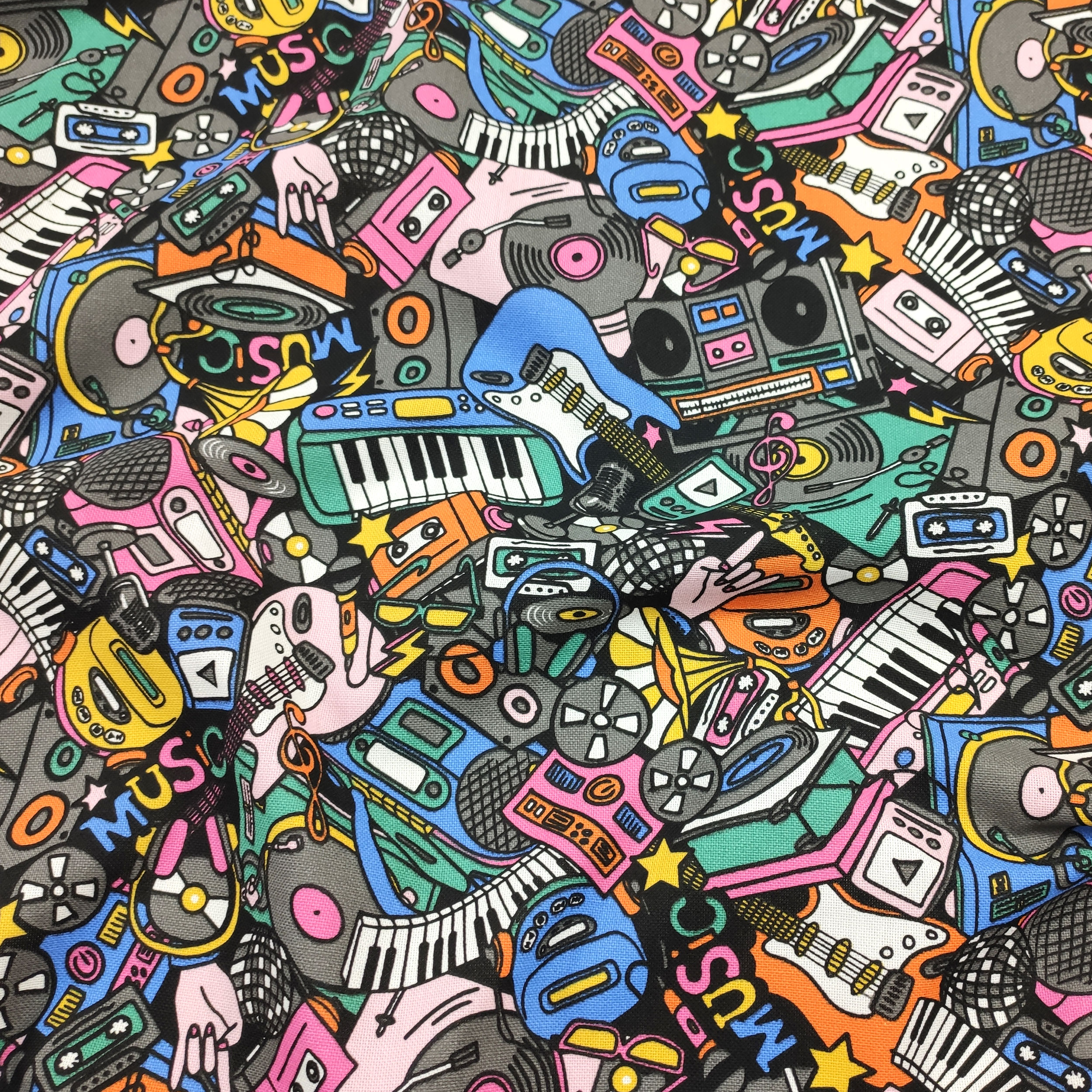 Ritaglio Tessuto Panama Rock Music 50x140 cm Image